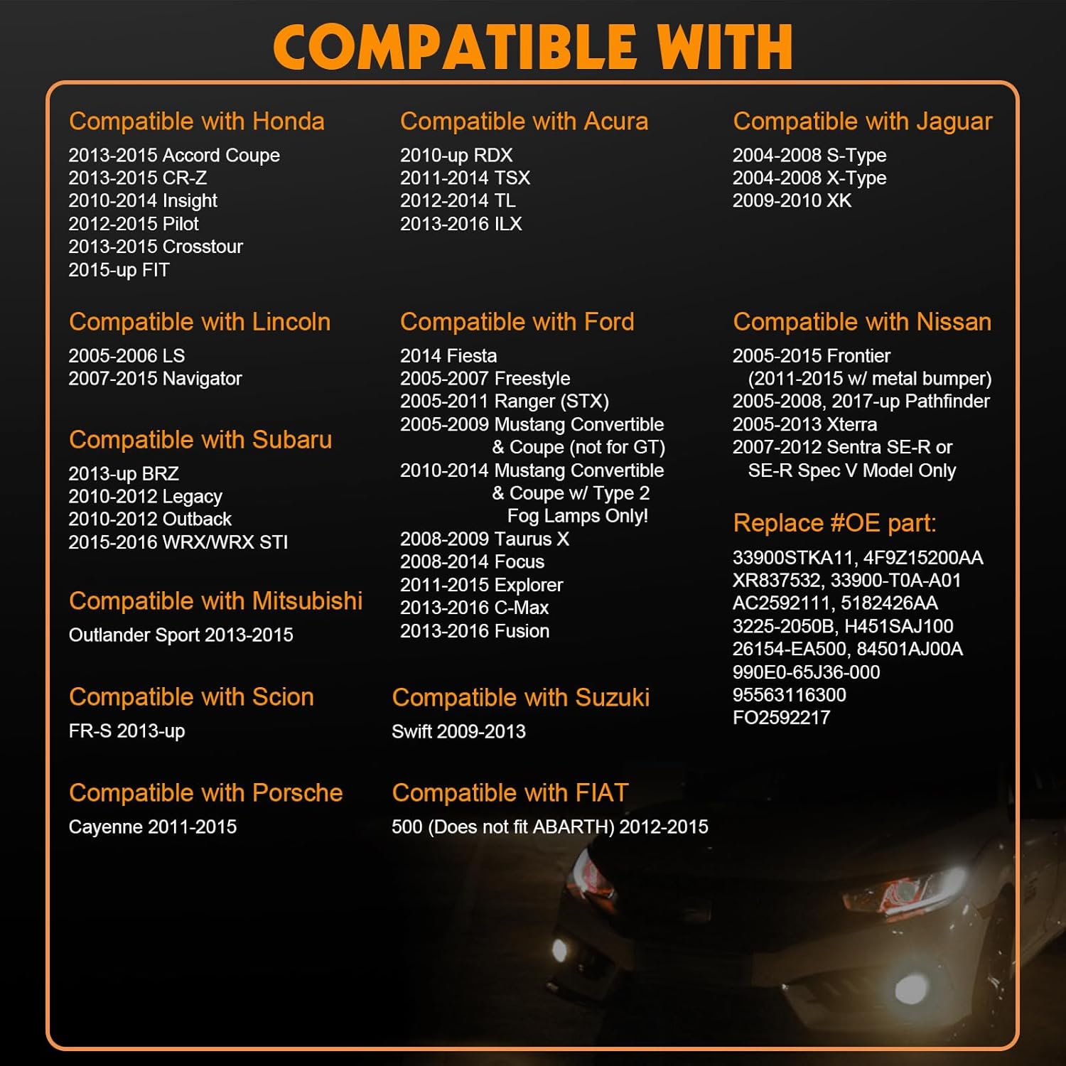 x xotic tech Pair 55W H11 Clear Lens Fog Light Lamps OE Fit Compatible with Acura Honda Ford Nissan Subaru (Part # 33900-T0A-A01 33900STKA11 AC2592111 4F9Z15200AA 5182426AA 3225-2050B etc.)