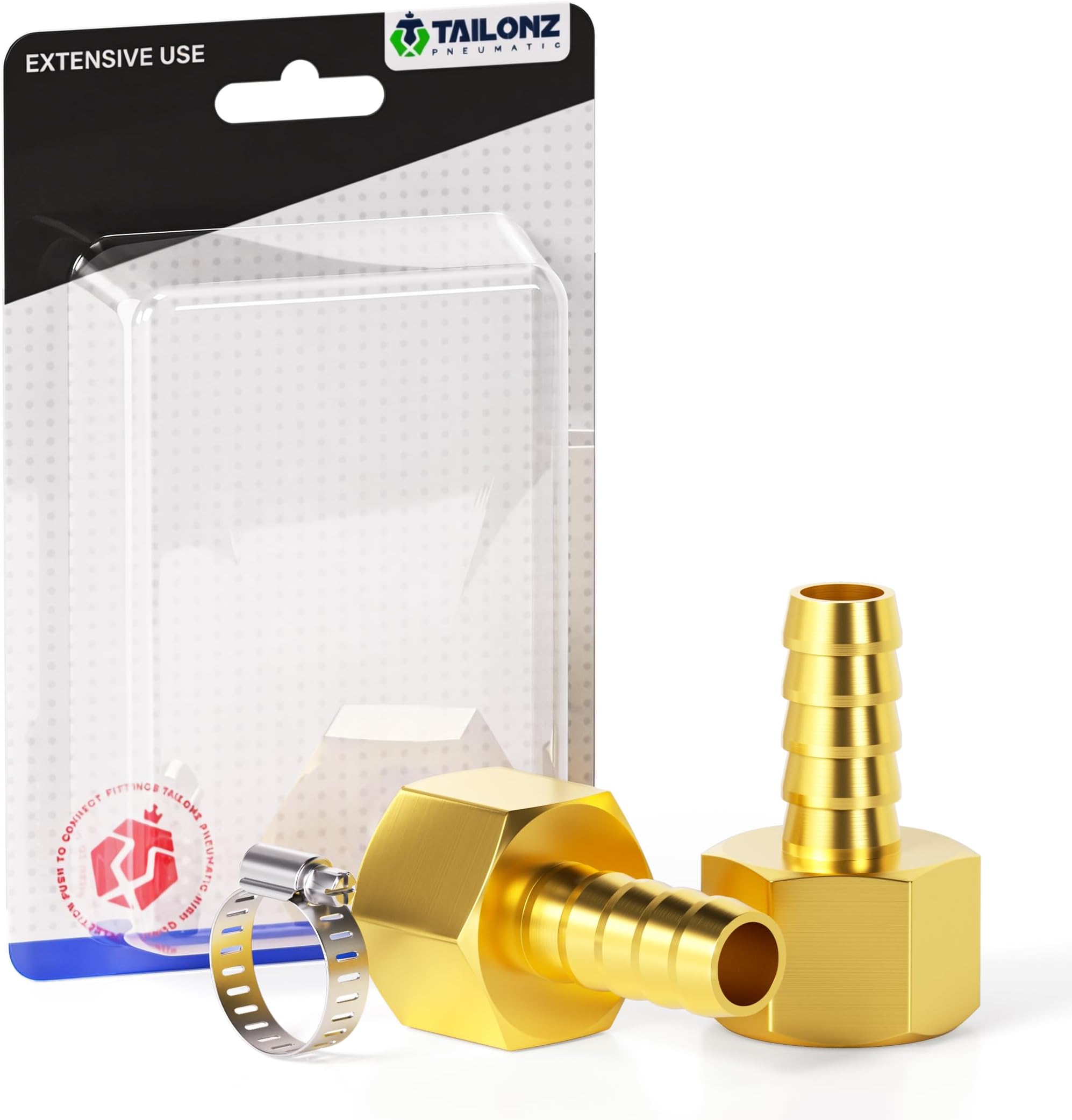 TAILONZ PNEUMATIC 3/8 Inch Barb x 1/4 Inch NPT Brass Female Hose Fitting Connector（Pack of 10）
