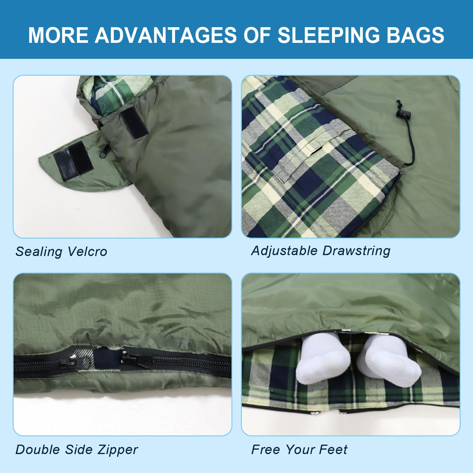Saco de Dormir Franela Inviernos para Adultos 3-4 Estaciones Sacos de Dormir de Camping con Bolsa de Transporte para Camping Viaje Aire Libre 230 x 90CM