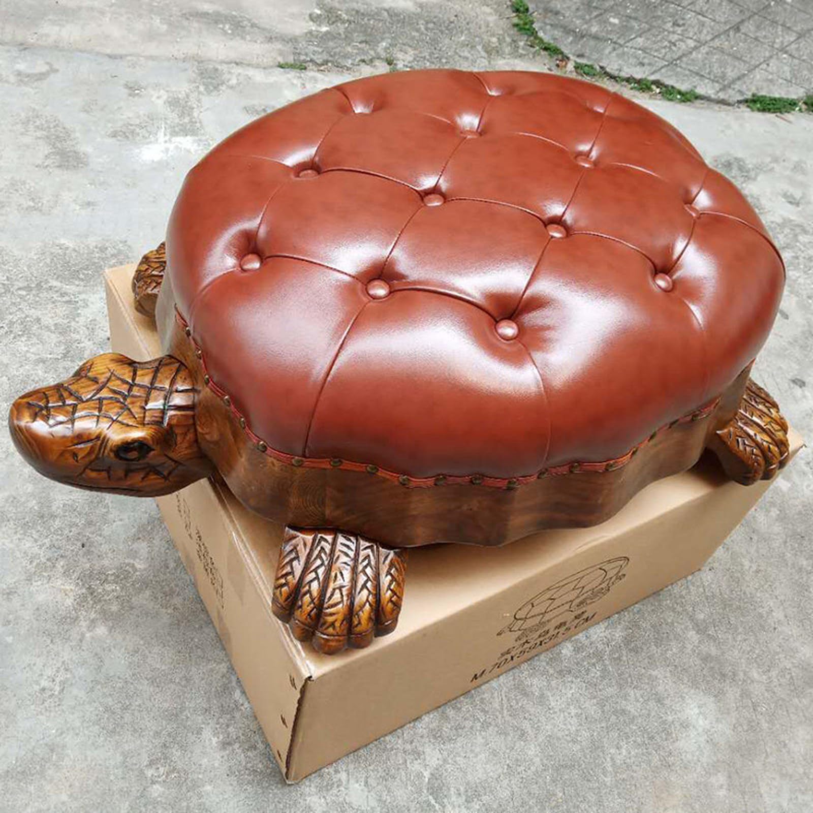 Mescxty D Soli Woo Tortoise Foot Stool,Leather Upholstere Footrest,Ottoman Footstool Sofa Stool With Wheels,Vintage Shoes Bench Seat Chair For Living Room Bedroom,