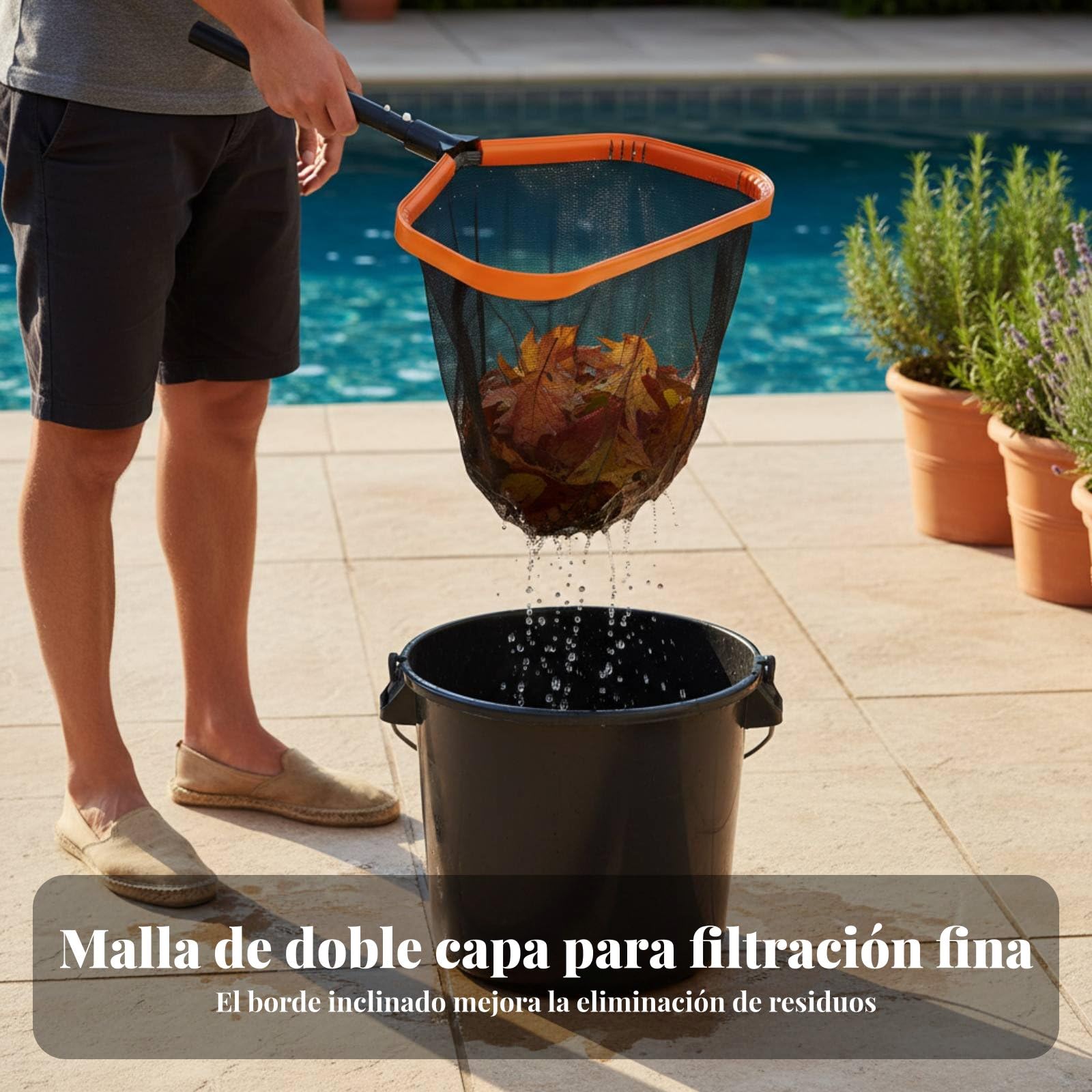perfeclan Red de Piscina Skimmer Recogedor Limpiador con Bolsa Profunda y Malla Fina y Gruesa Marco Reforzado de Aluminio para Uso Prolongado Labio Frontal Que