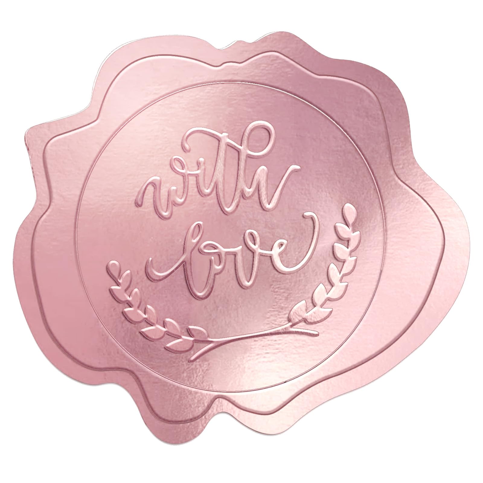 Whaline 500Pcs Rose Gold Embossed Envelope Seal with Love Wax Looking Seal Wedding Sticker Adhesive Envelope Label Foil Sticker for Baby Shower