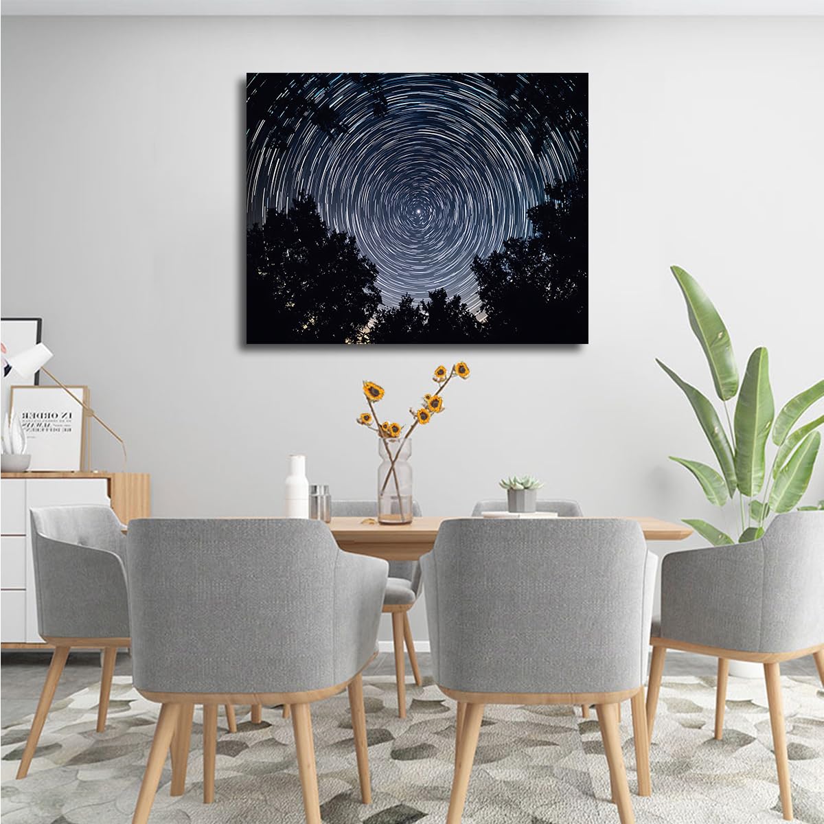 Via Vela Toile de nuit étoilée Art mural Galaxie Forêt Estampes Affiches du ciel nocturne Fresque Vue moderne pour la décoration de la chambre et du salon 80x100cm