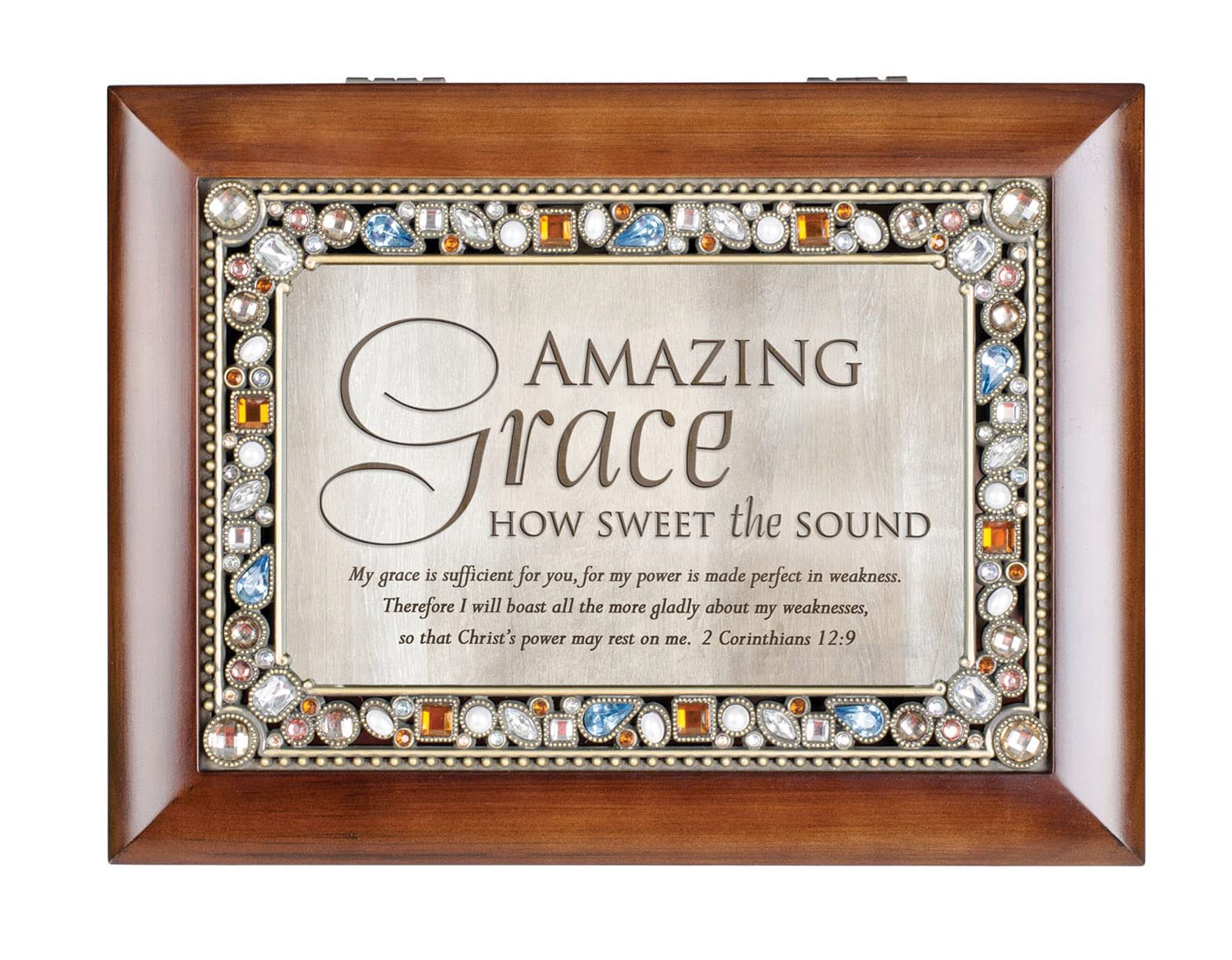 Cottage Garden Amazing Grace Walnut Wood Finish Jeweled Music Box Plays Tune Amazing Grace