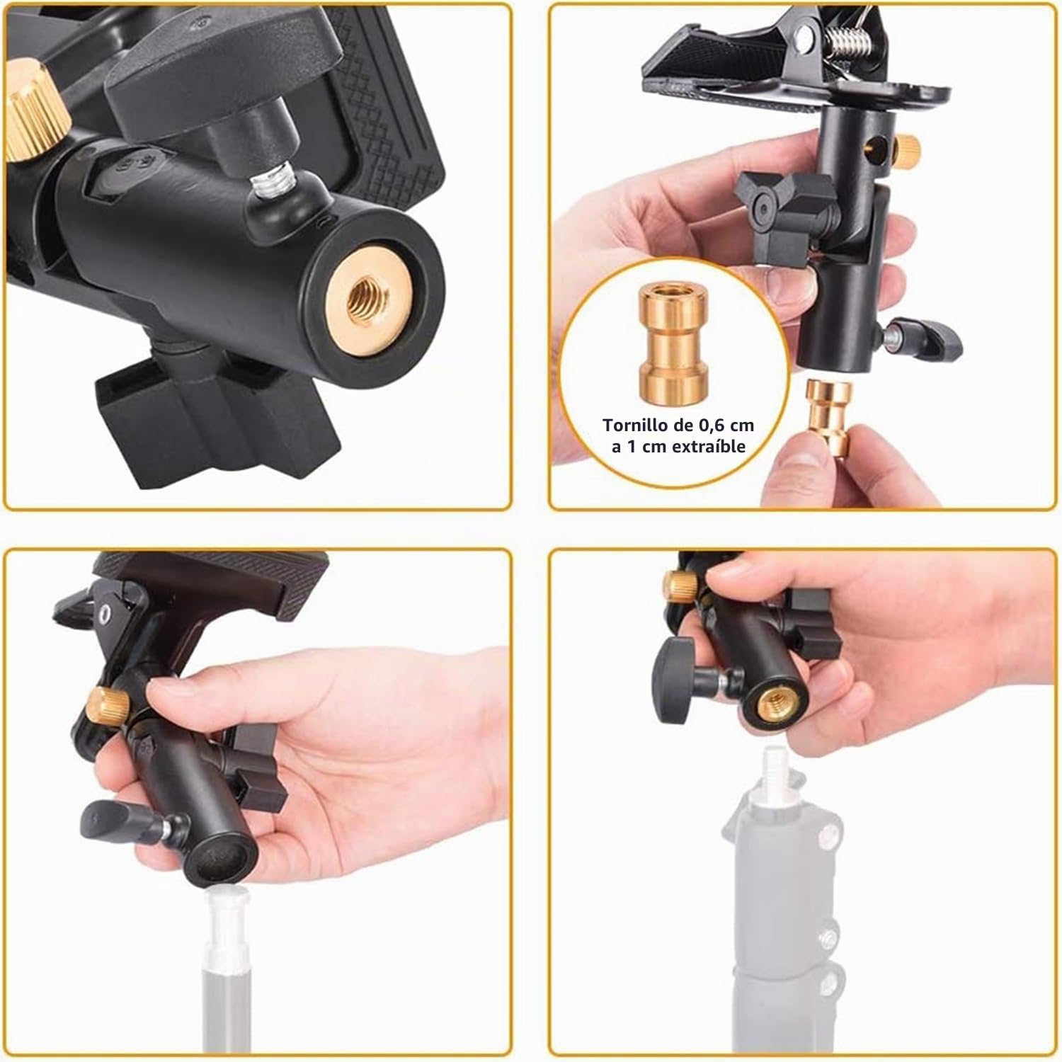 UTEBIT 2-Paquetes Soporte de Reflector Plegable para Estudio Fotográfico Soporte de Abrazadera de Metal con Tornillo Hembra de 1/4 "a 3/8" para Reflector Redondo, Fondo y Soporte de Luz