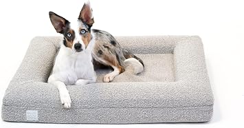 Luxury Boucle Orthopedic Memory Foam Dog Bed with Waterproof Liner and Machine Washable Cover with YKK Zippers Medium, 37" L x 30" W x 6" Th, Sand