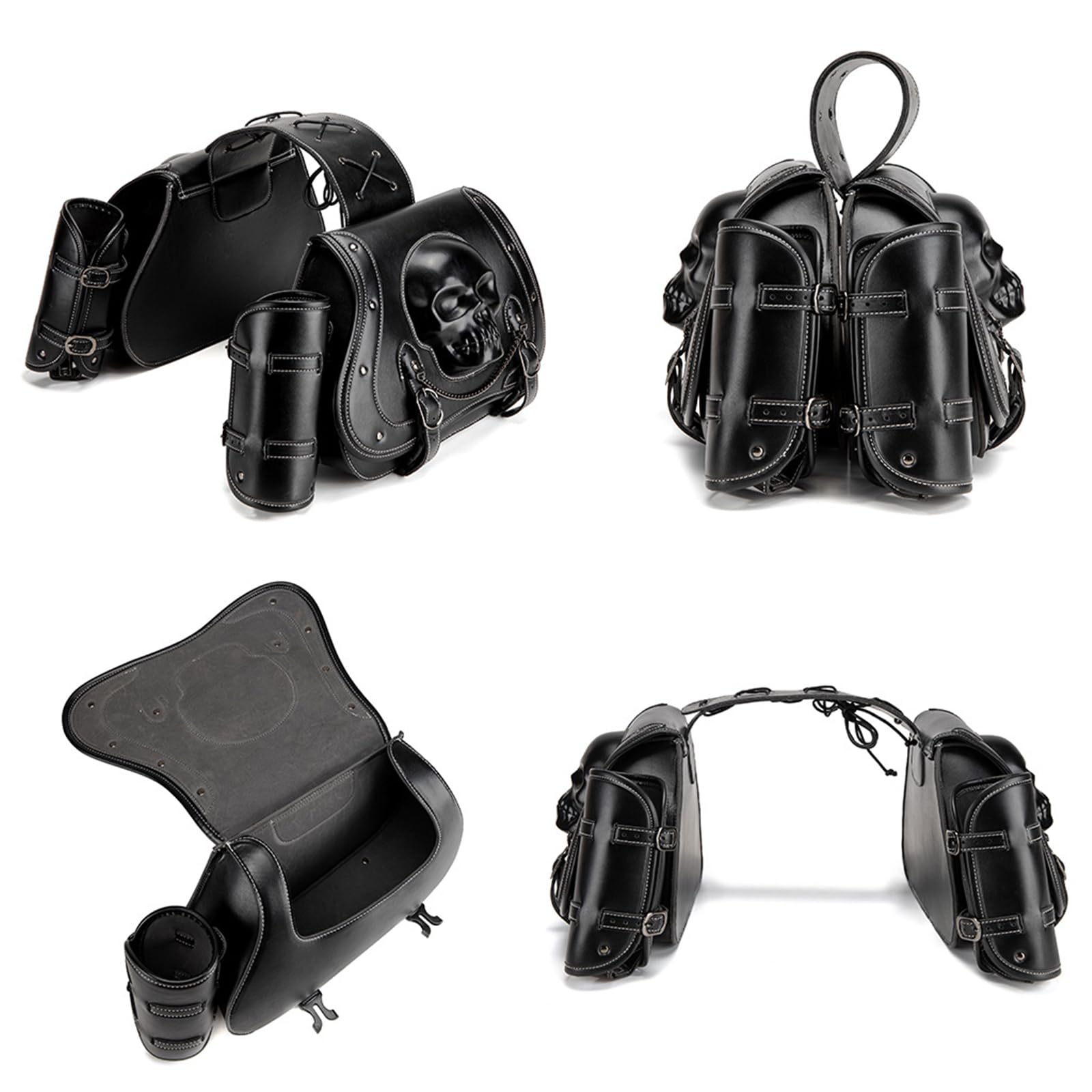 Borse laterali impermeabili del motociclo del cuoio dell'unità di elaborazione di grande capacità borse laterali eleganti del cranio disegni borsa di stoccaggio dello strumento per