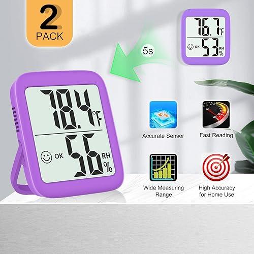 Miniatura 6 de Antonki Paquete de 2 Termómetros de Habitación para el Hogar, Higrómetro Medidor de Humedad Interior, Monitor de Sensor Digital de Temperatura y