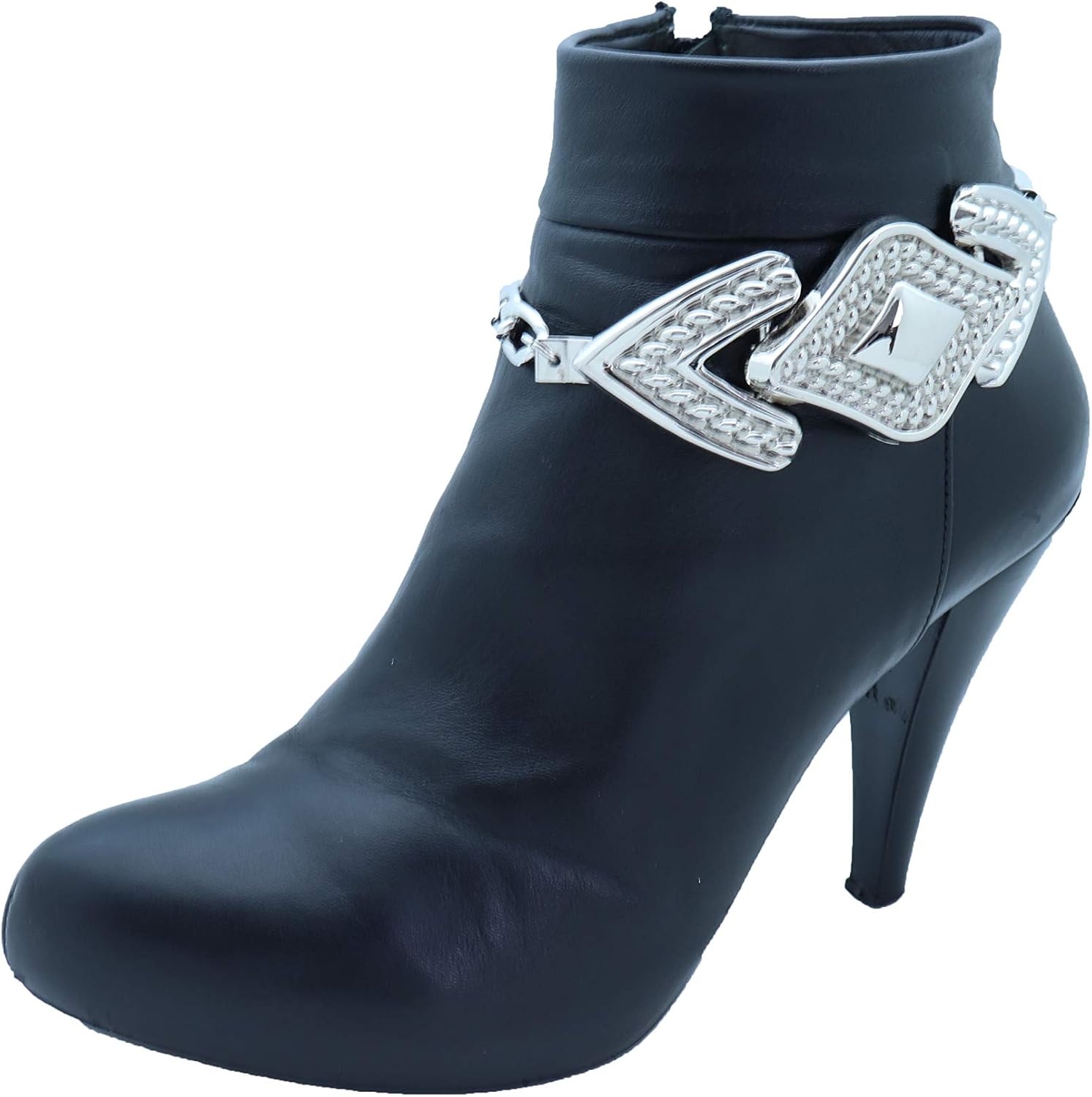 TrendyFashionJewelry 2PCS Women Boot Bracelet Western Silver Metal Chain Shoe Bling Silver 80's Charm Anklet Disco Arrow Head BC165