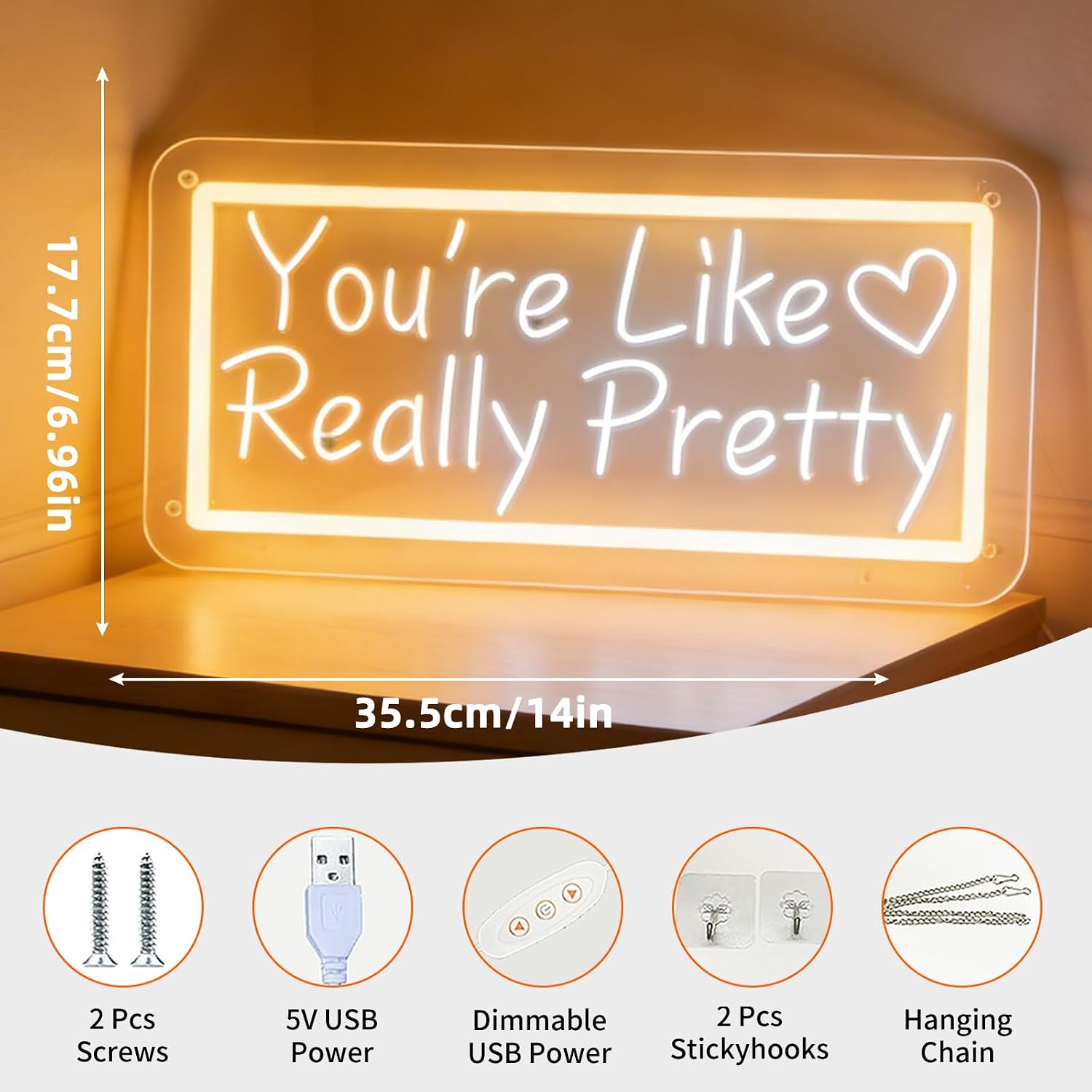 You’re Like Really Pretty Neon Sign for Wall Decor Heart Light Up Letters Led Sign Birthday Party Signs Led Decorative Night Signs Room Decorations Christmas Party Gifts for Friends Girl image 3