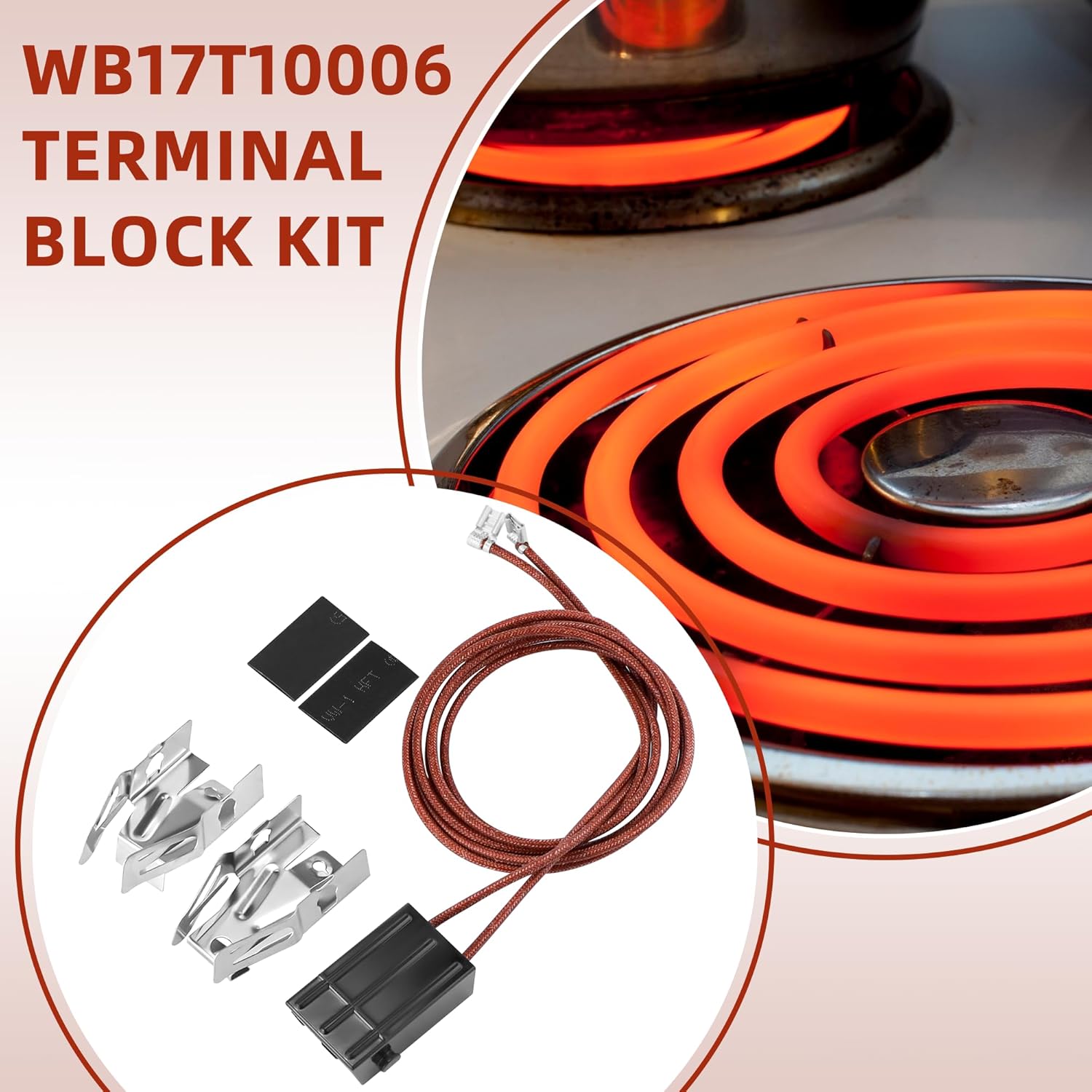 WB17T10006 Terminal Block Kit&Electric Stove Burner Element Replacement 2*WB30M1(6") 2*WB30M2(8")-4Packs Set Compatible for GE HotPoint Kenmore Range/Stove by MIFLUS