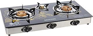 3 burner-stainless steel frame and tray-3 Burner - Gas Hob Cooker - Flame Gas Burner with 7mm tempered glass - flame failure safety device- Piezo Auto Ignition, , BLACK, KNGC6060