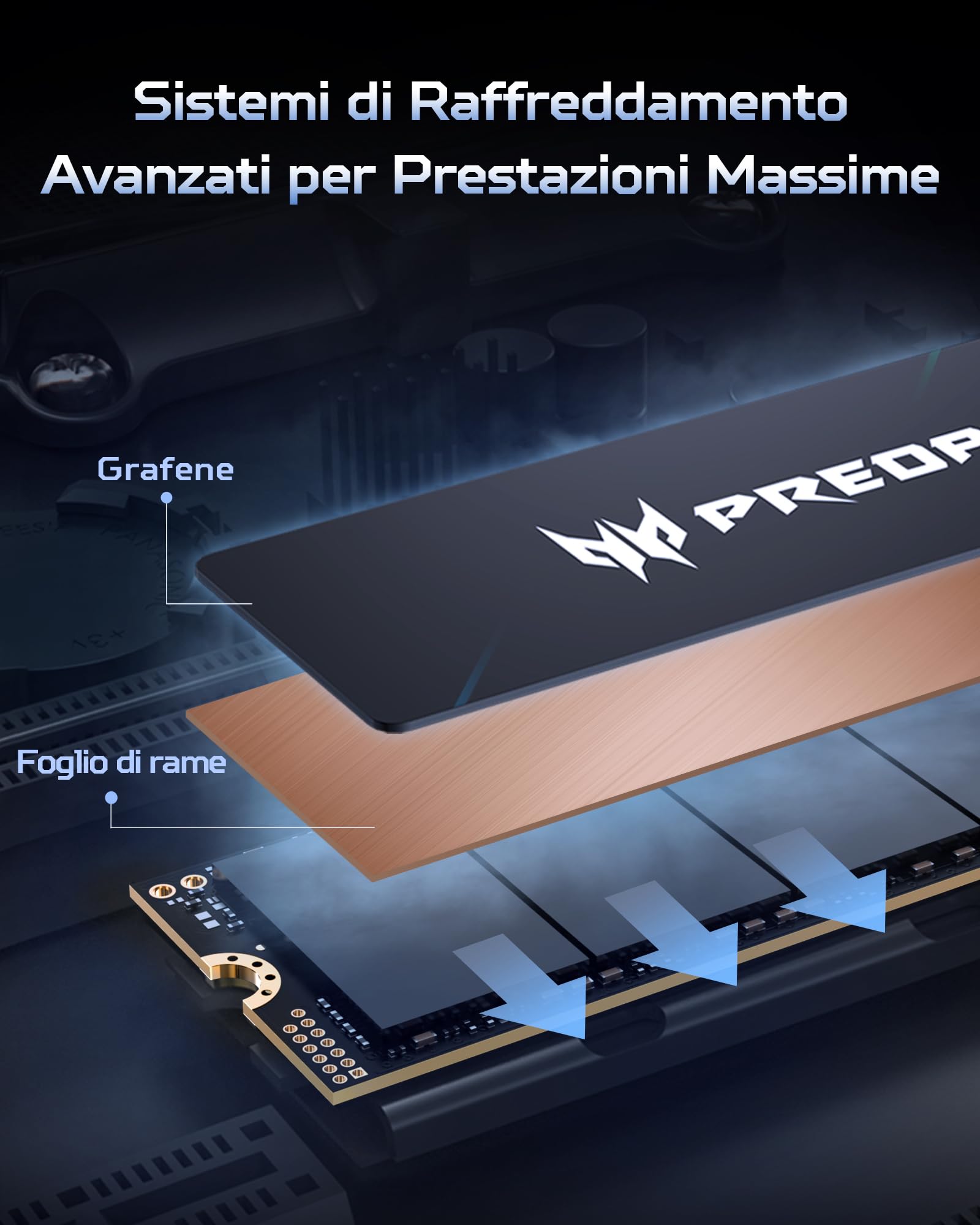 Acer Predator GM9 M.2 NVMe SSD 1TB PCIe 5.0 – Velocità di lettura fino a 14500 MB/s – Disco interno Gen5 per uso professionale – Alimentazione per il gioco compatibile con PC e laptop.