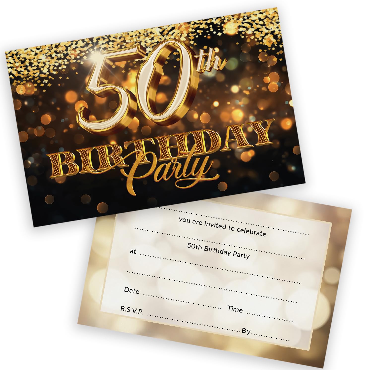 50th Birthday Party Invitations Men Women - Gold Confetti 20 Pack - Adults Birthday Invitations for Friends Family A6 Bday Party Invites Invitation Cards with Folding Envelopes