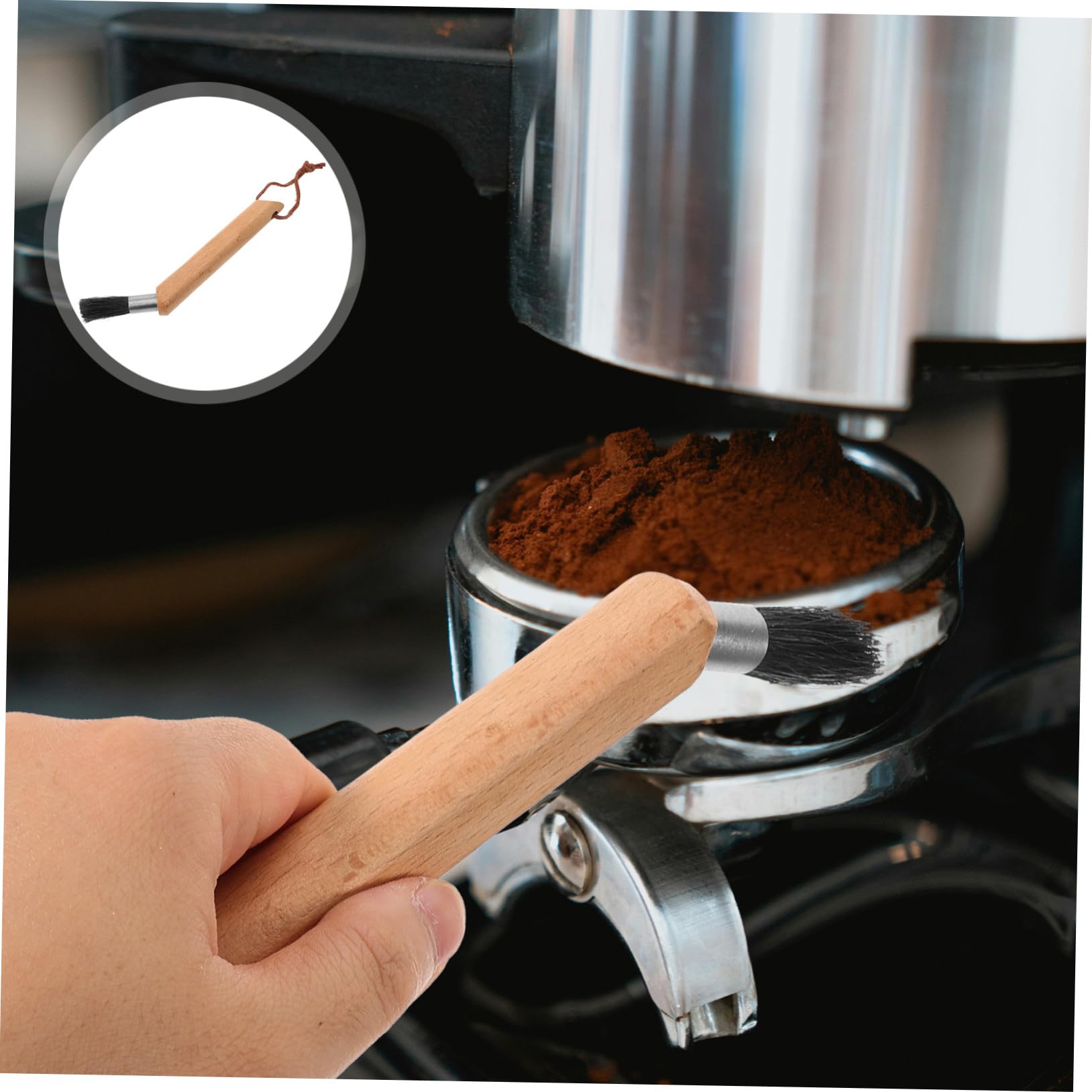 Cepillo De Limpieza Para Cafetera Espresso Redondo Pequeño Suave Profesional Para Cepillo Largo Para Limpiar Rebabas De Cafetera De Haya