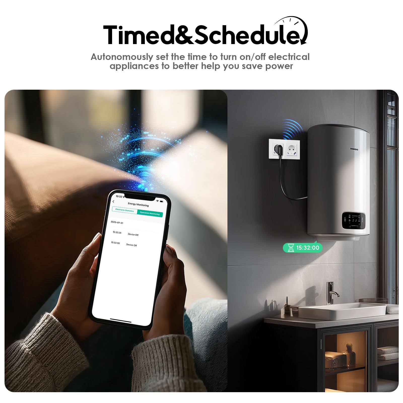 Prise intelligente Wi-Fi en verre, 2 gangs, 157 x 86 mm, prise murale intelligente avec fonction de mesure de l'électricité, charge rapide USB-A/C de 20 W, 2,4 GHz, blanc