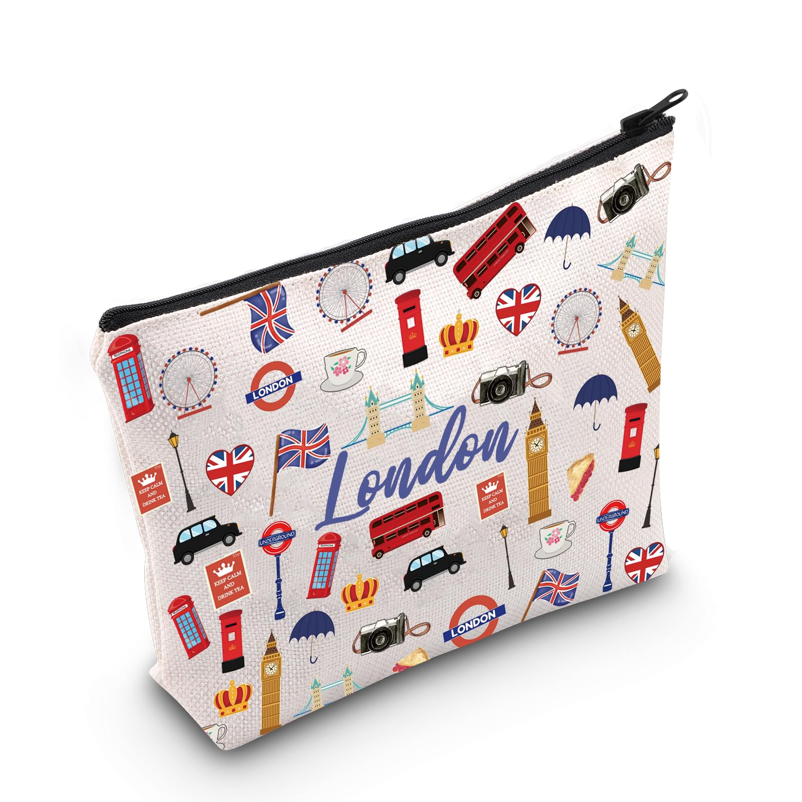 MEIKIUPLondon Travel Gift London Makeup Bag London Travel Toiletry Bag London Themed Zipper Pouch Souvenir (London Bag)