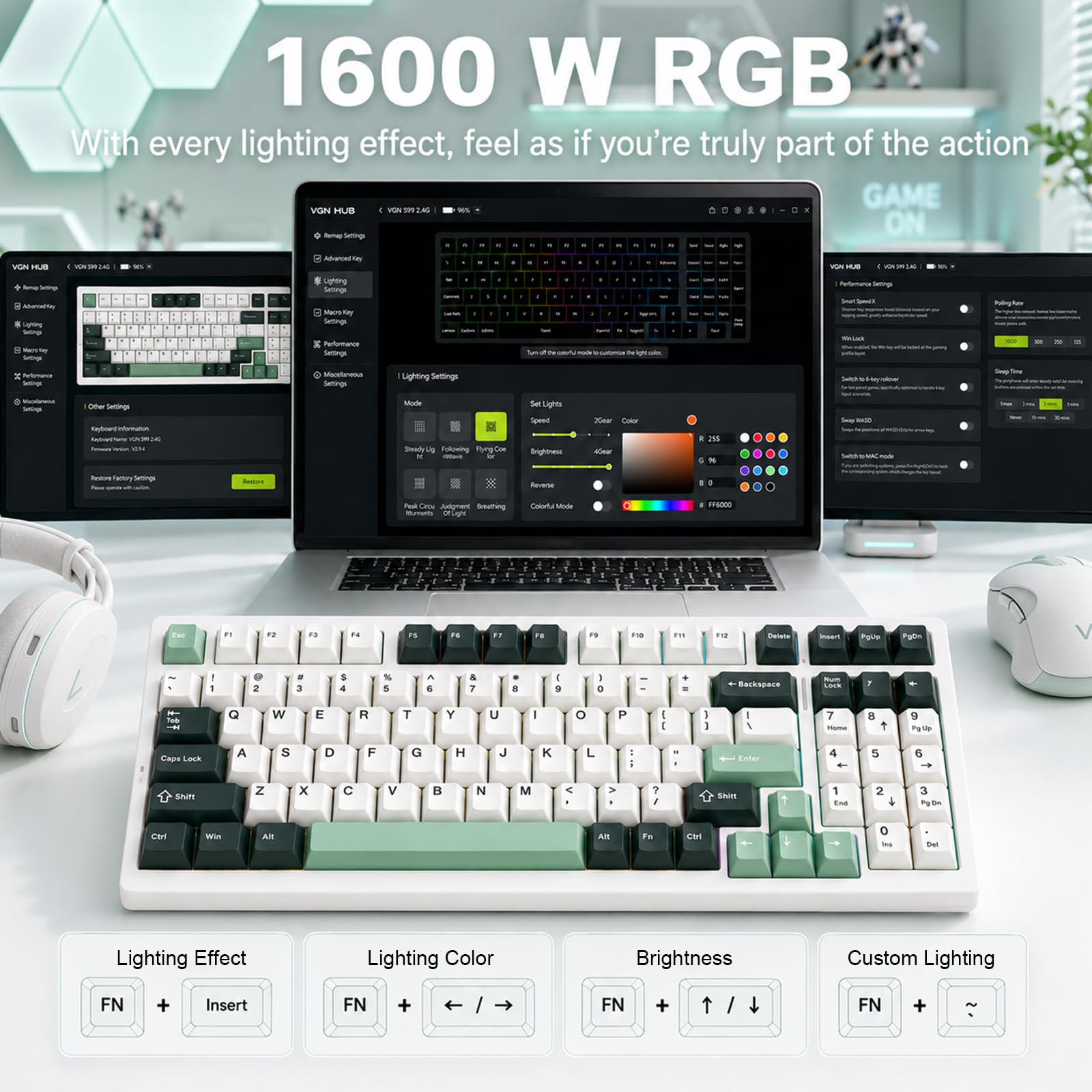 VGN Tastiera da gioco wireless S99, tastiera meccanica Tri-Mode BT/2.4G/USB-C, tastiere per computer hot swap, interruttori lineari pre-lubrificati, tastiera Bluetooth RGB personalizzata per Mac Win