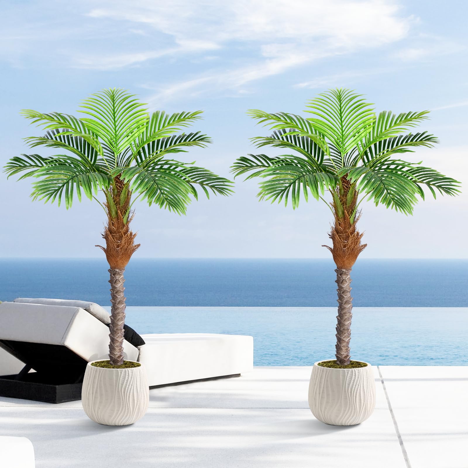 Palma artificiale fenice da 1,5 m, per interni ed esterni, in finta seta di cocco, per esterni, patio, interni, casa, ufficio, bagno, piscina, decorazione costiera (set da 2)