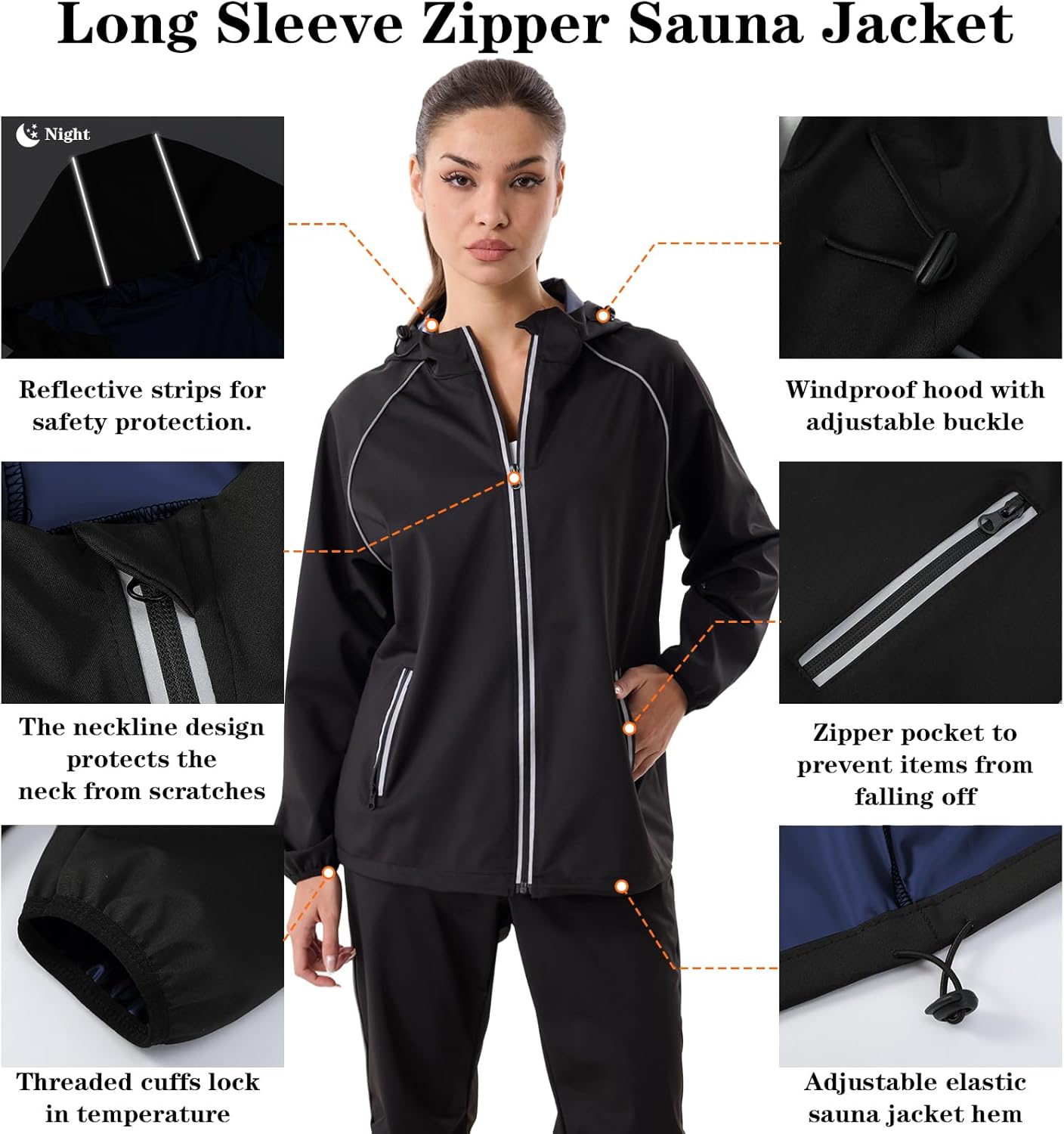 Women's Sauna Suit Sweat Jacket Pants Anti Rip Sweat Suits for Gym Workout Long Sleeve Tops Sweat Suits Sauna Shirt