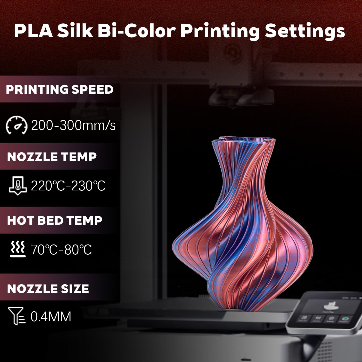 1.75mm PLA Filament Silk Dual Bi Color Blue Red, Coextrusion 3D Printer Filament with Shiny Silk Rainbow Color, 1kg (2.2lbs) Spool Neatly Wound Smooth Color Transition 3D Printing Filament