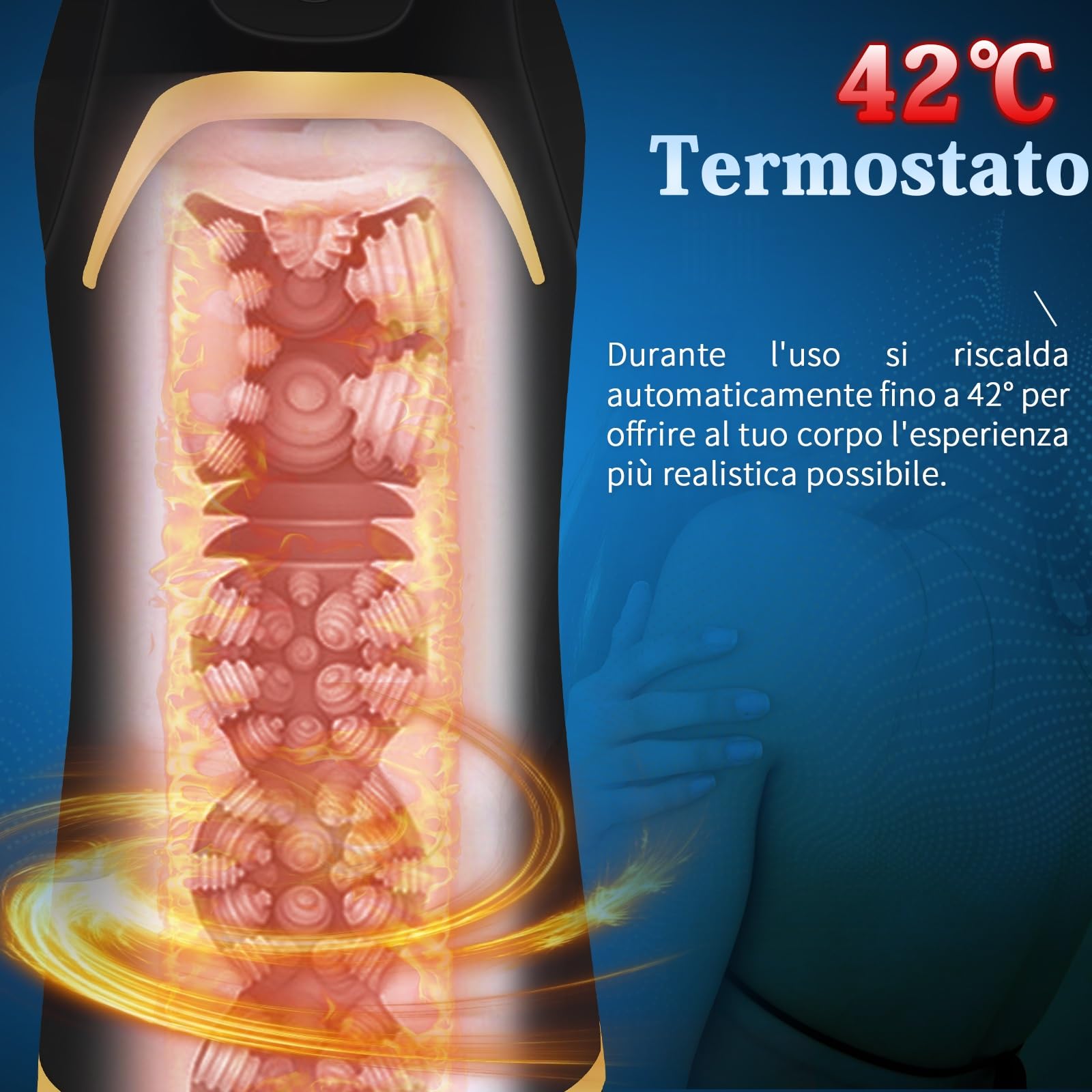 Masturbtore Uomo Automatico, con 10 modalità di vibrazione 3 frequenze del Sesso orale, 42° temperatura costante, Gemito Voice Stimolato Realistica 3D Sex Toysper Per Uomini