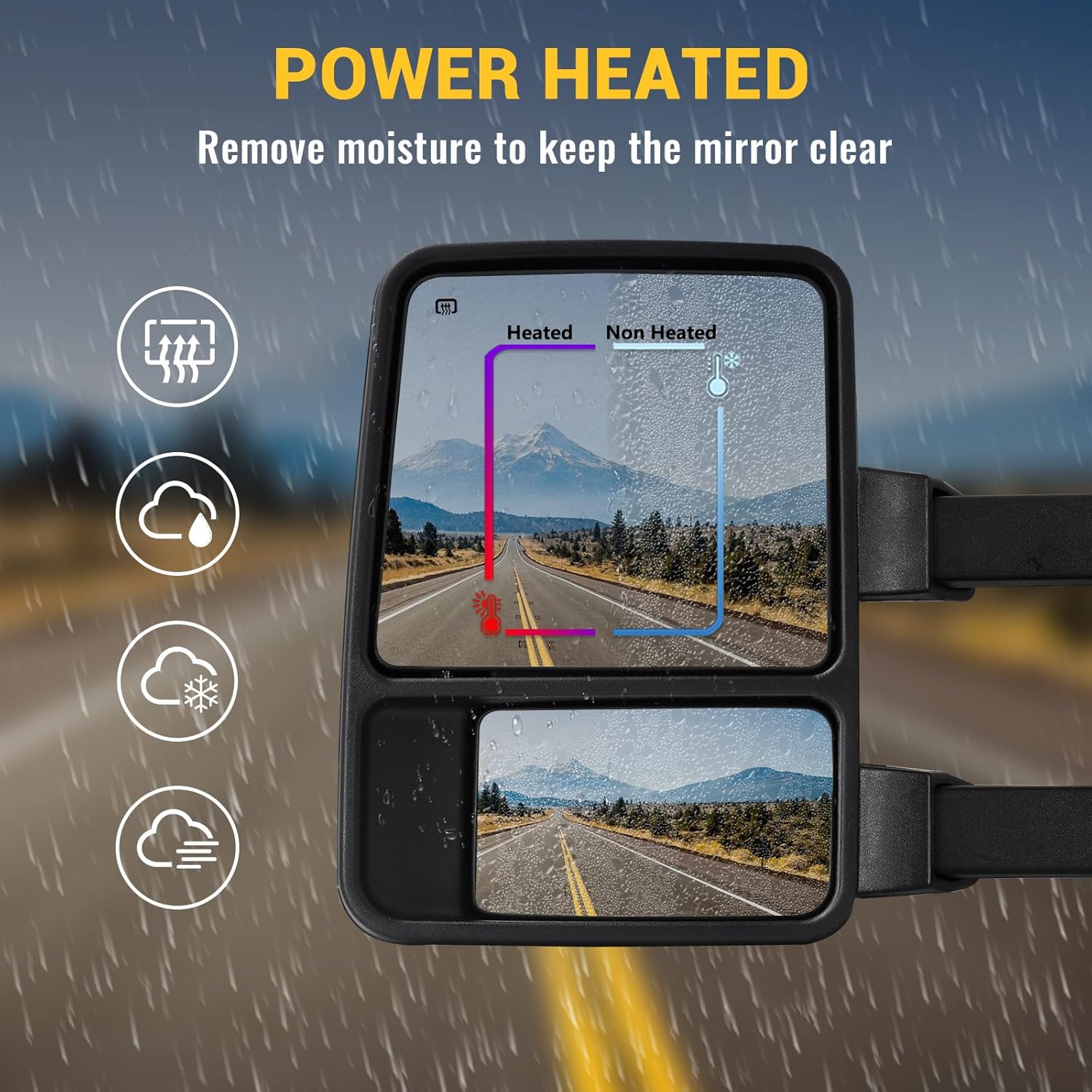 Sanooer Towing Mirrors for 1999-2016 F250 F350 F450 F550 Super Duty, 2000-2005 Ford Excursion with Heated Power Glass Turn Signal Light Running Lights Extendable Pair Set, Clear