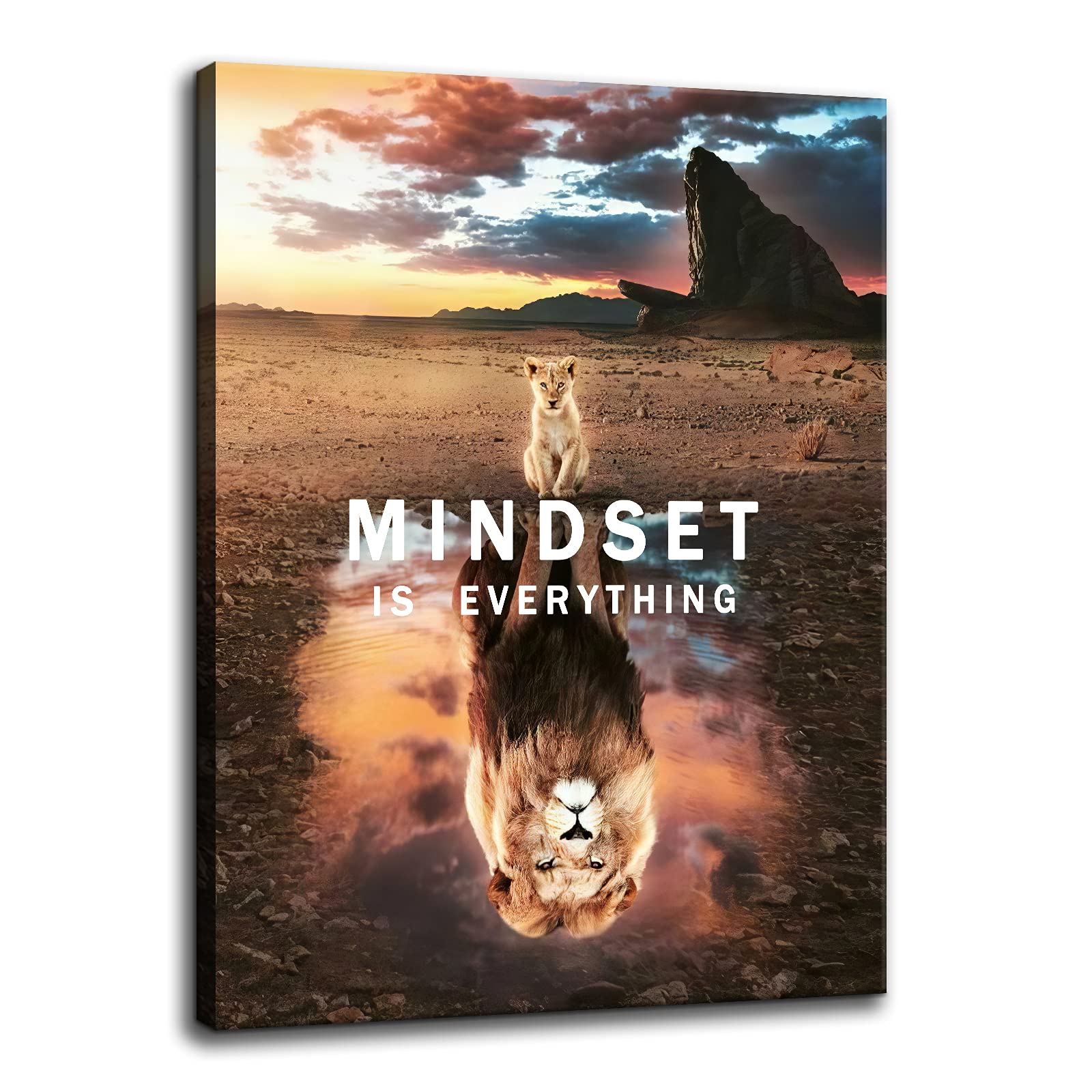 Small Cat Big Lions Motivational Wall Art Mindset is Everything Poster Cute Animal Inspirational Canvas Painting Prints Wall Pictures for Living Room Home Decor Office Framed Artwork [18''W x 24''H]