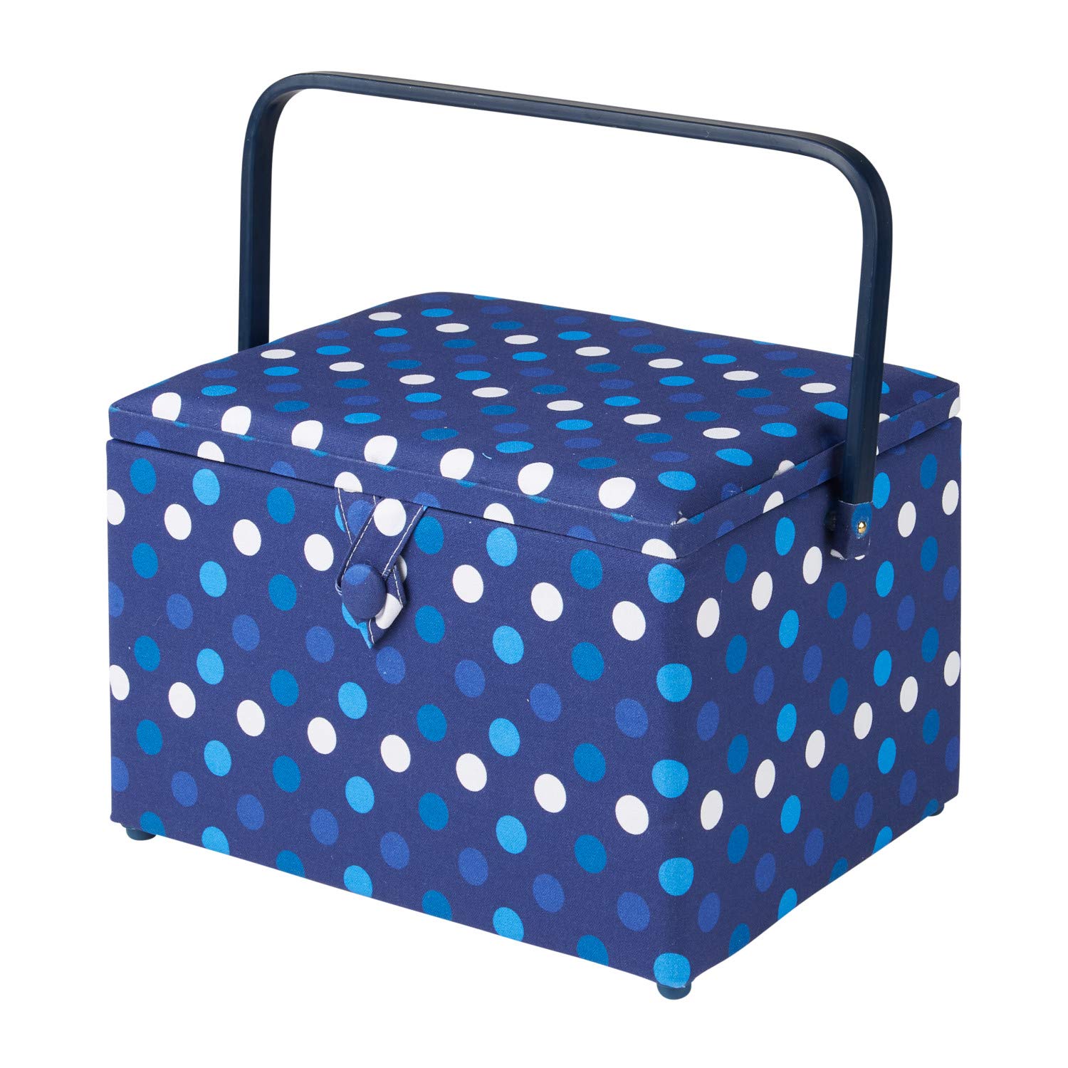 Sewing Online Blue Large Sewing Box,Navy Spot Fabric | 31 X 23 X 20Cm | Storage And Organiser Basket With Compartments For Sewing Supplies,Accessories,Thread,Needles,And Scissors - Ga1123l