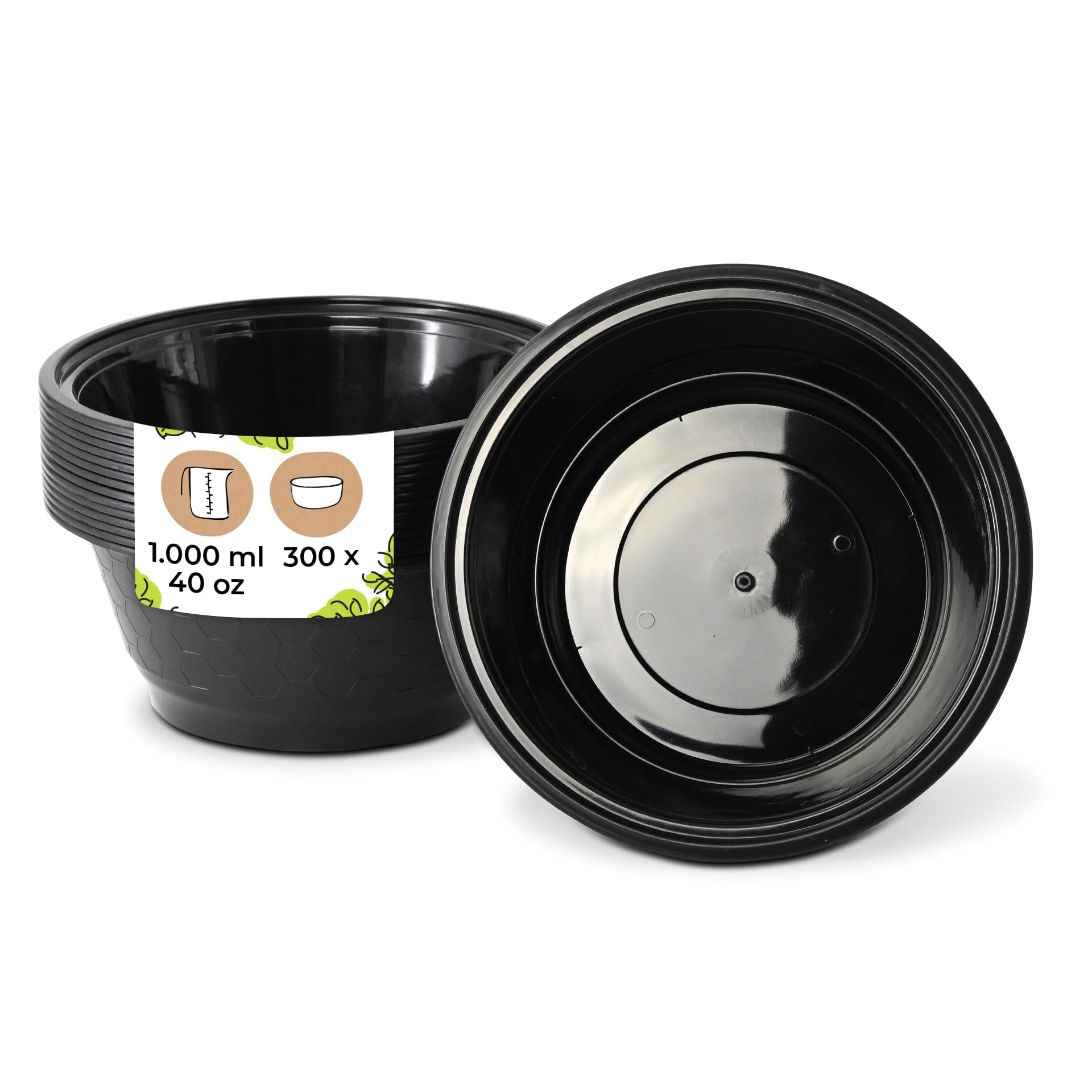 300x Mehrwegbehälter aus PP 1000 ml schwarz - Lebensmittelaufbewahrung mikrowellengeeignet & recycelbar - to-go Behälter