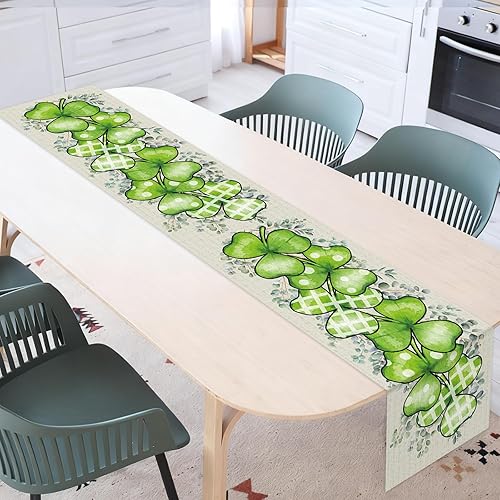 Miniatura 8 de Camino de mesa de lino del día de San Patricio, camino de mesa para el día de San Valentín, corazones de eucalipto, mesas de trébol de la suerte,