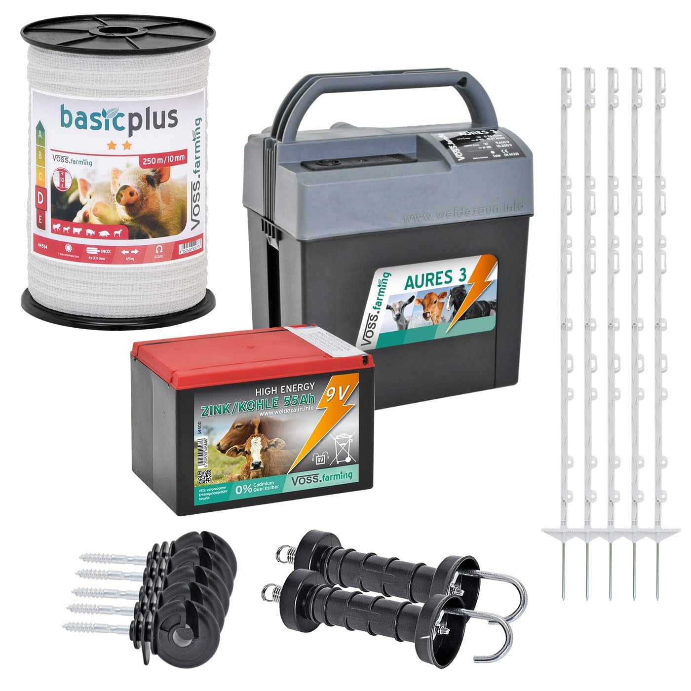 VOSS.farming Starter Set recinzioni per Pony. incl. elettrificatore da 9 V
