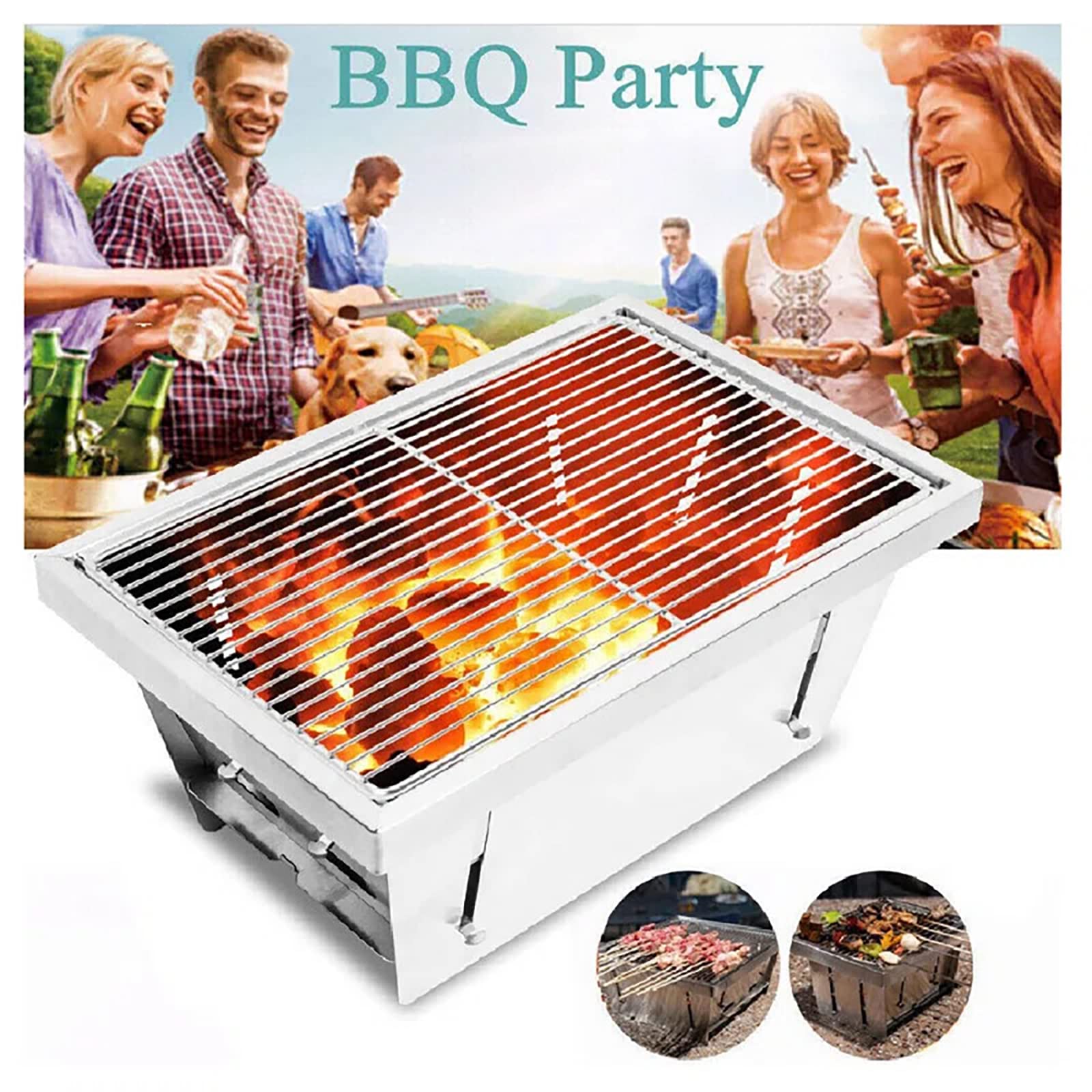 SEHOMY przenośny grill na węgiel drzewny na kemping, składany grill, ze stali nierdzewnej, wędzarnia, grill, piec piknikowy, do gotowania na zewnątrz, na kemping, wędrówki, piknik, ogród, podróż,