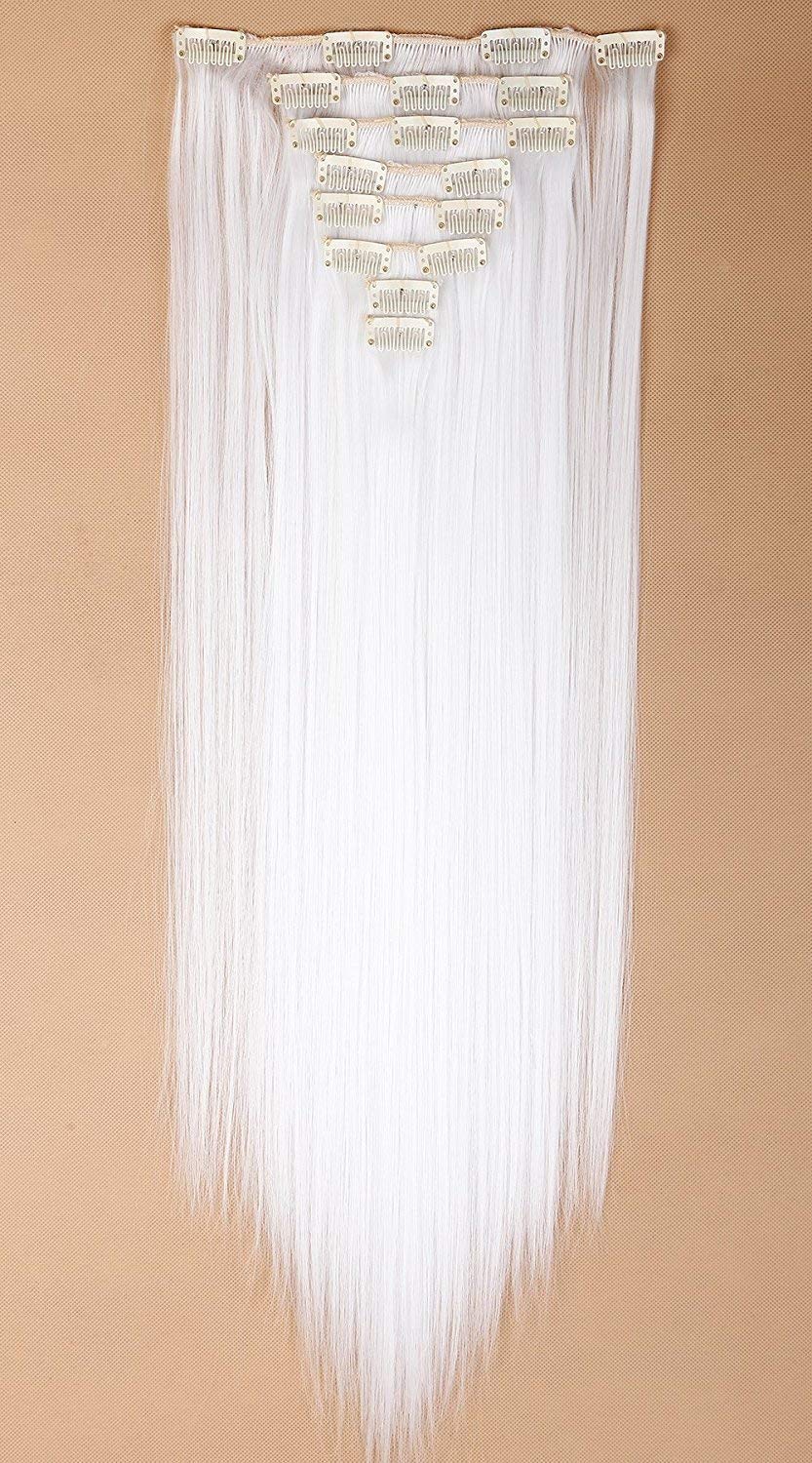 23"(58cm) SEGO Extensiones de Clip Pelo Sintético Se Ve Natural 8PCS [Arena Oscura mezcla Rubio Claro] Cabello Liso Largo Postizos Pelucas para Mujer (140g) — view 40