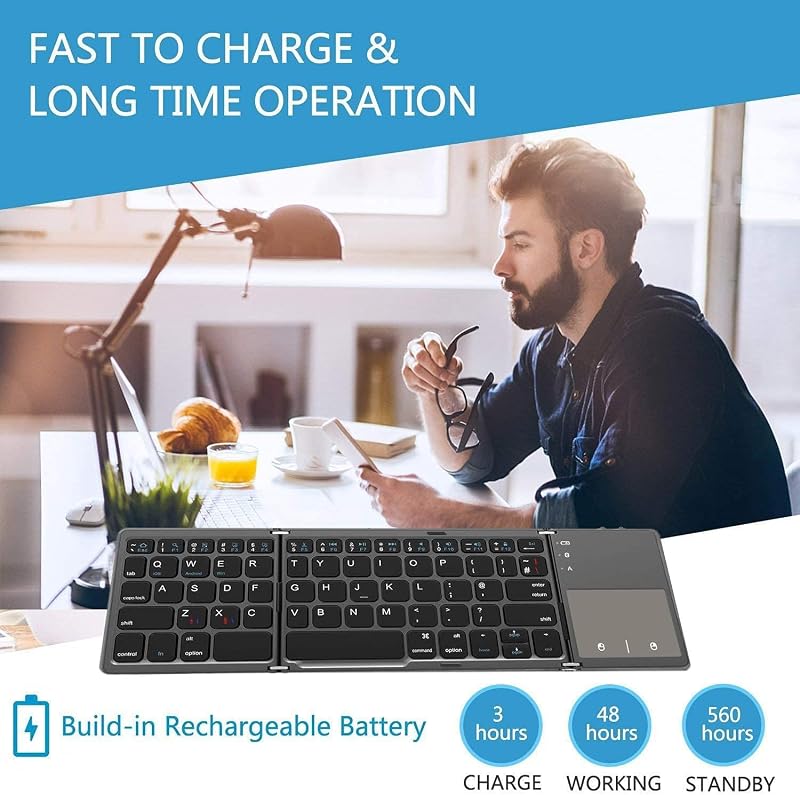 seenda Összehajtható Bluetooth Billentyűzet Érintőpaddal - 2 az 1-ben (Bluetooth + USB) Újratölthető AZERTY Hordozható Billentyűzet PC/Table