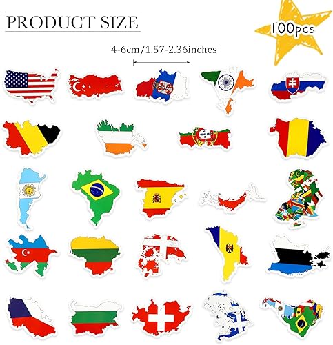 Miniatura 2 de 100 calcomanías de vinilo con bandera nacional de país, paquete de calcomanías de bandera del mundo, calcomanías impermeables para laptop,