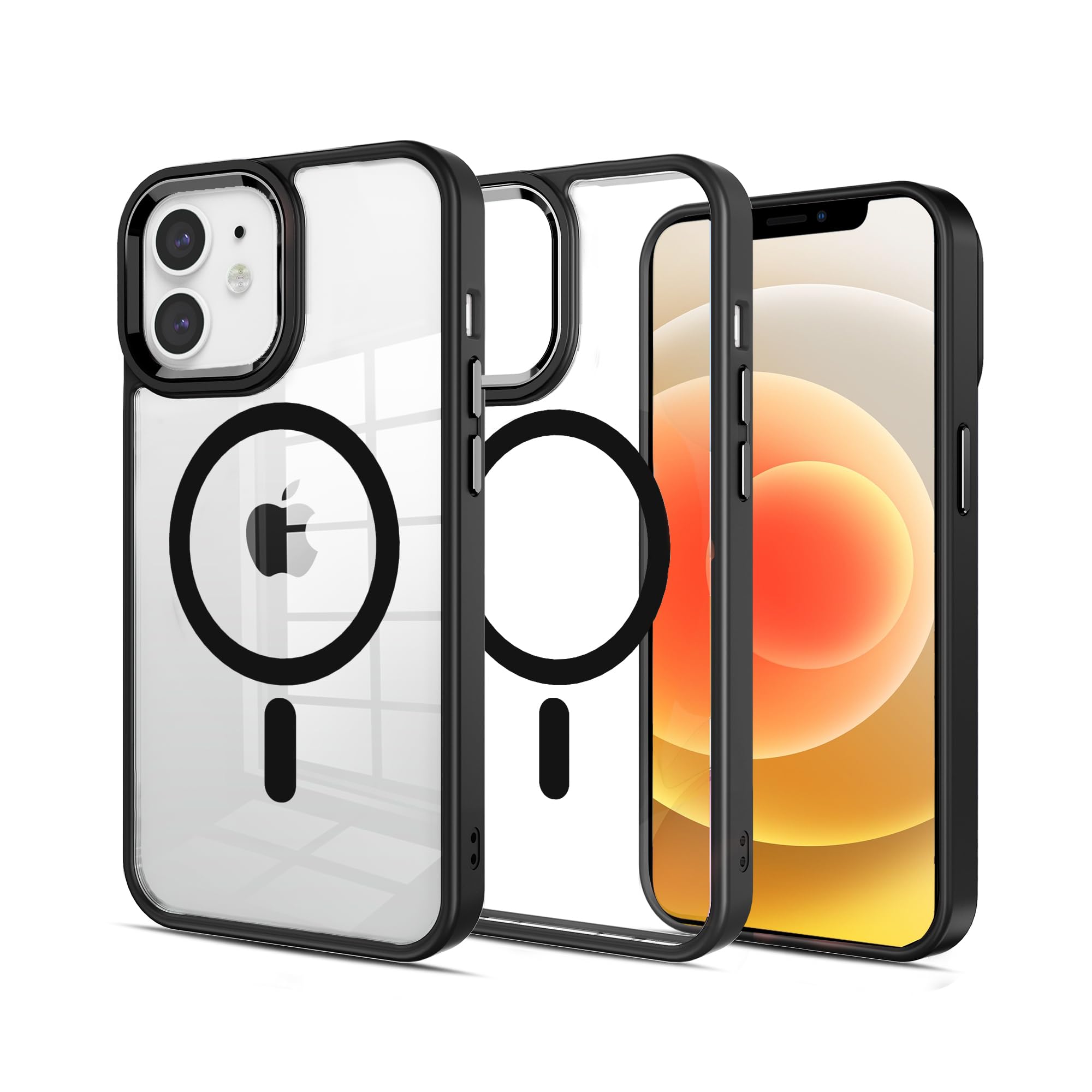 iPhone 12 ケース スマホケース iphone 12 magsafe対応 アルミニウム合金ボタンとレンズ 米軍MIL規格 スマホカバー ワイヤレス充電 アイホン12 クリア 超耐衝撃 ストラップホール付き PinLiSheng(Black, iPhone 12)