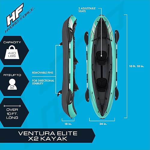 Miniatura 2 de Hydro-Force 9'2" x 34" Ventura Elite X1 Inflatable Kayak Set  Fits 1 Adult  Includes Boat, Aluminum Paddle, Hand Pump, Fins, Seat, Gear Bag, Carry