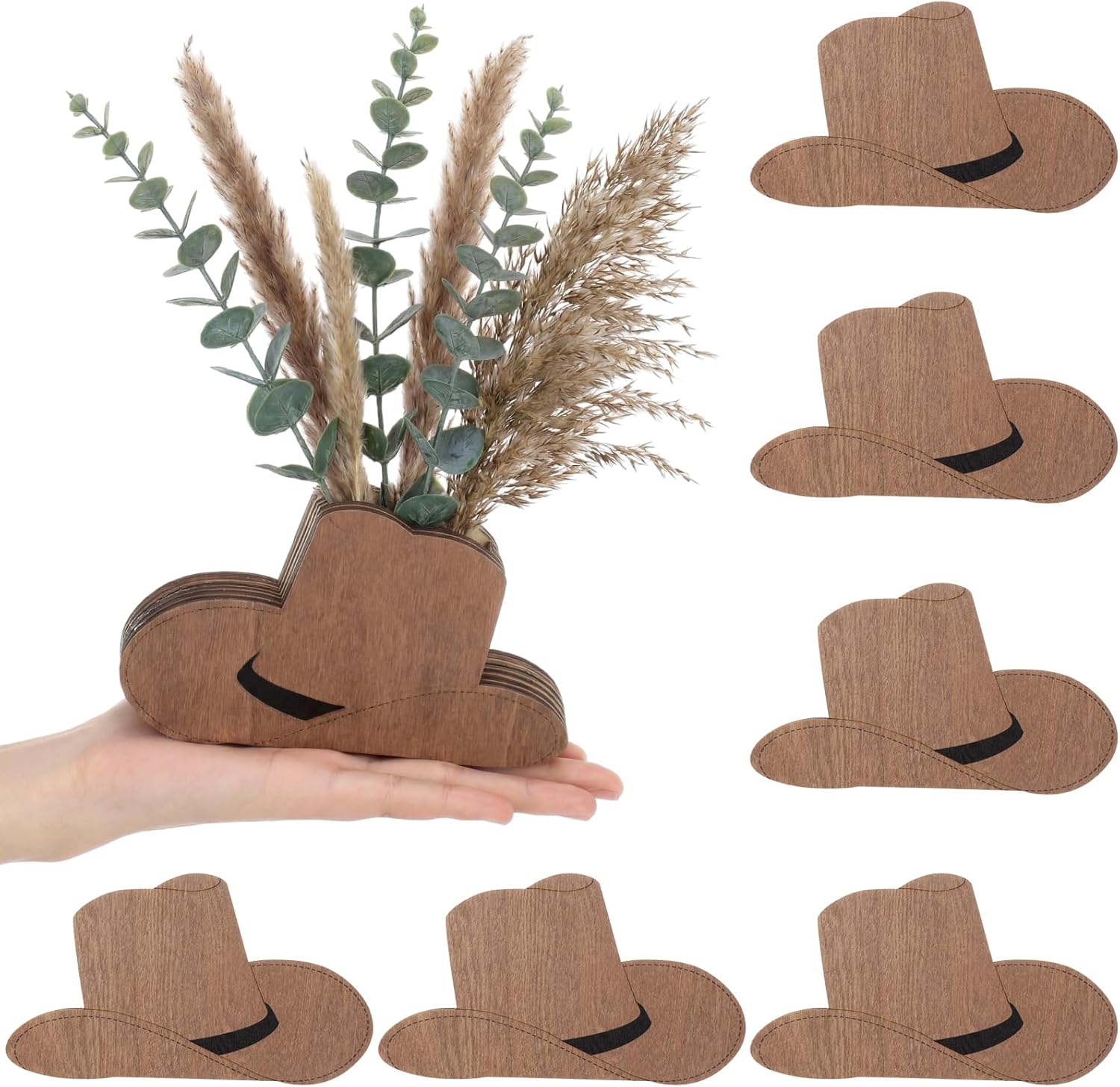 LemonRoad Wooden Cowboy Boot Vases for Wedding 6 x 4'' Small Cowboy Boot Flower Vase for Flower Faux Greenery Rustic Western Decor for Table Centerpiece Weddings Party(Classic,Brown,6 Pcs)