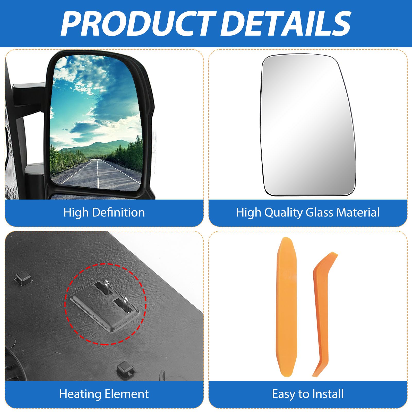 Spiegelglas Ersatz für Renault Master 2010-2021/Opel Movano 2010-2023/Nissan NV400 2010-2021 beheizbar klar Ersatzspiegelglas Beifahrerseite(Rechts) Außenspiegel Rückspiegelglas Seitenspiegelglas