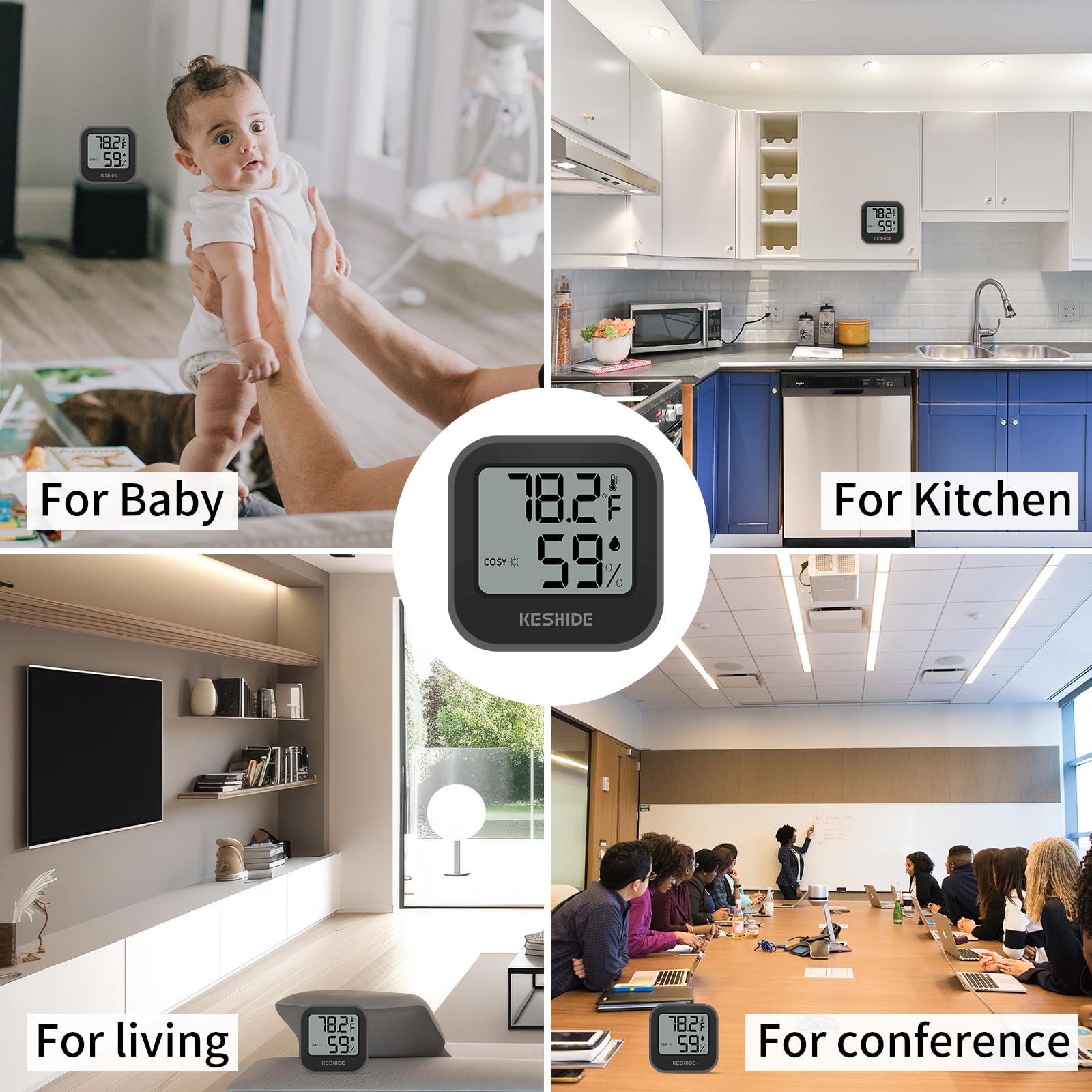 Igrometro digitale termometro per temperatura ambiente misuratore di umidità termometro interno precisione calibrazione sensore di temperatura LCD, camera da letto, camera dei bambini, ufficio, serra