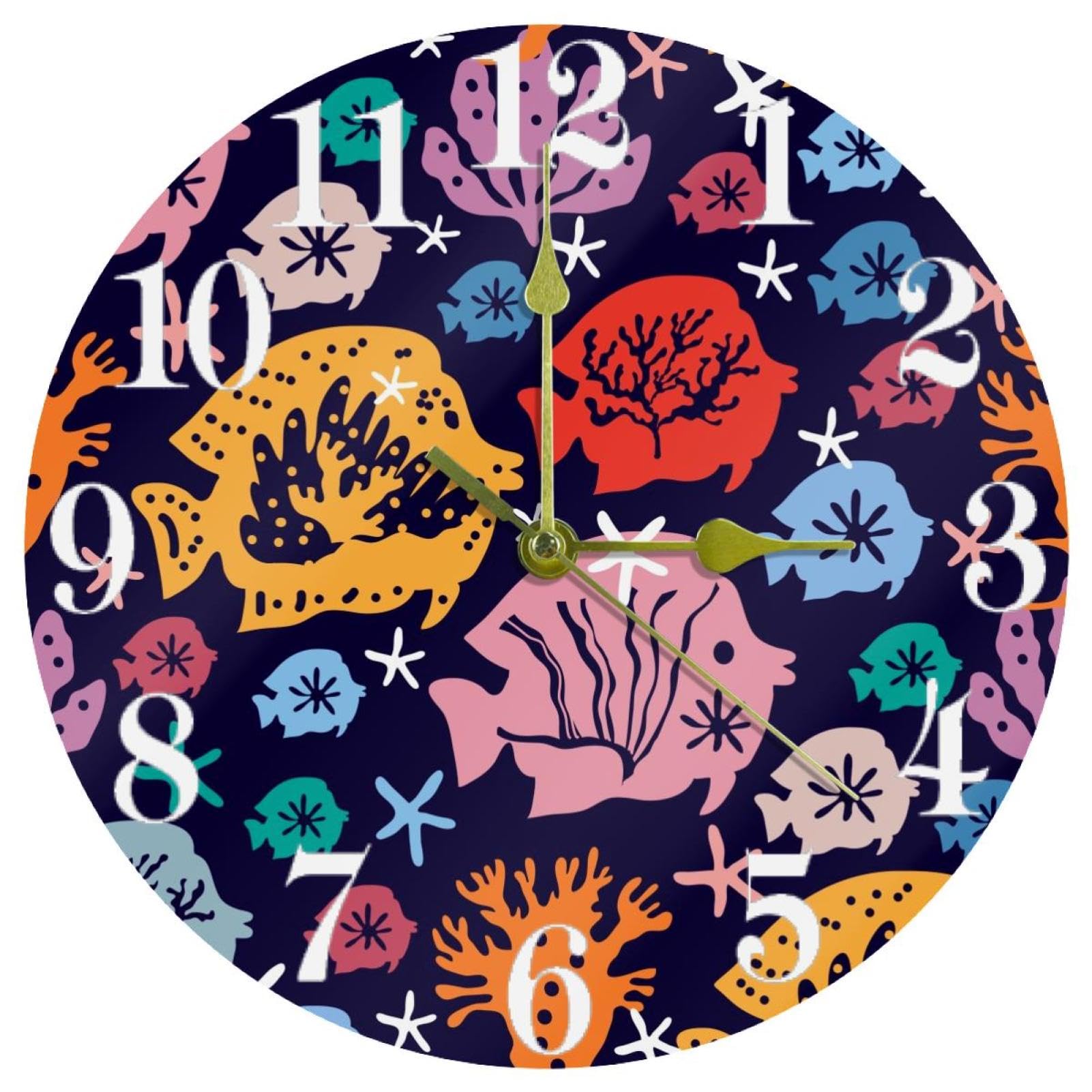 Horloge murale ronde poisson pour enfant, pendule silencieuse sur le thème marin