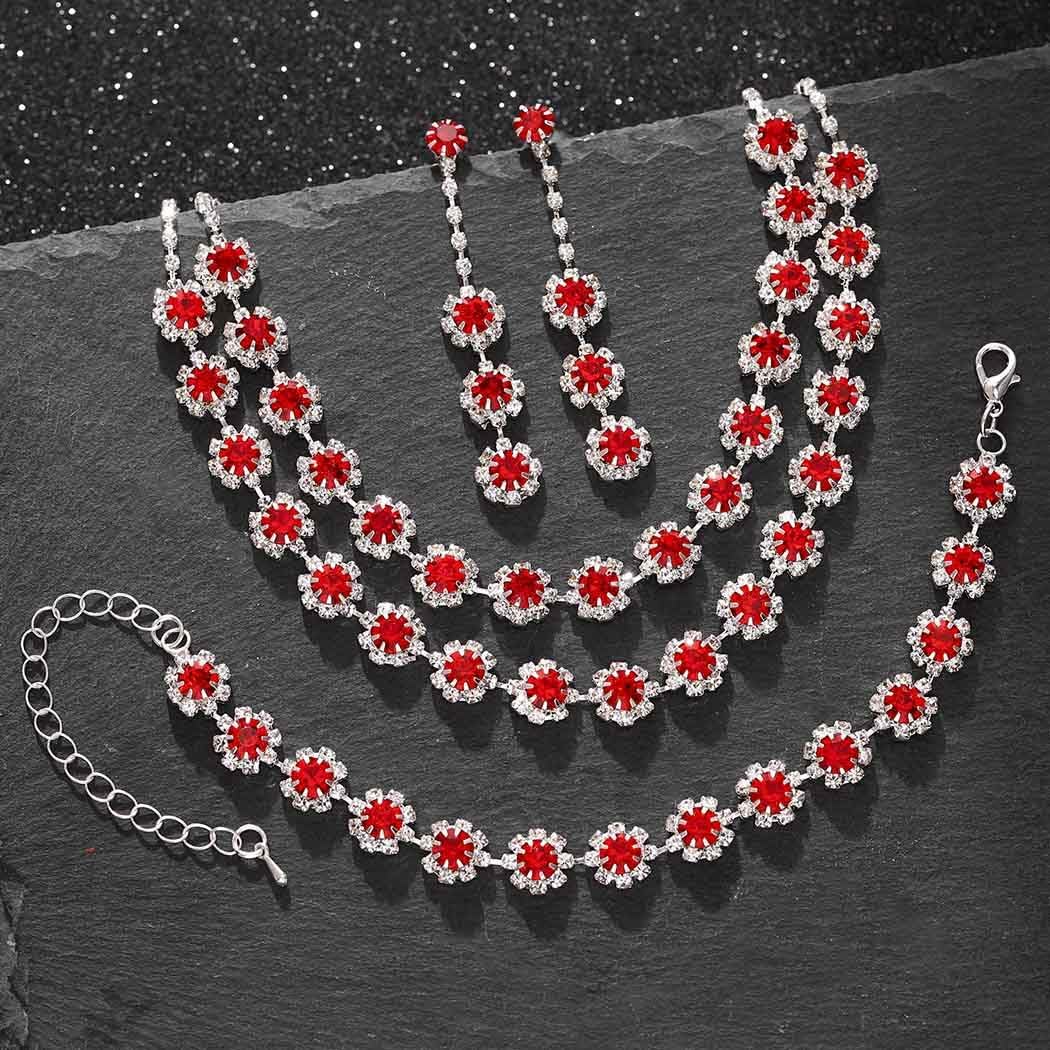 Unicra Rhinestone Bridal Wedding Jewelry Set Silver Crystal Necklace Earrings Bracelet Sets Formal Costume Jewelry for Women and Brides - Image 7