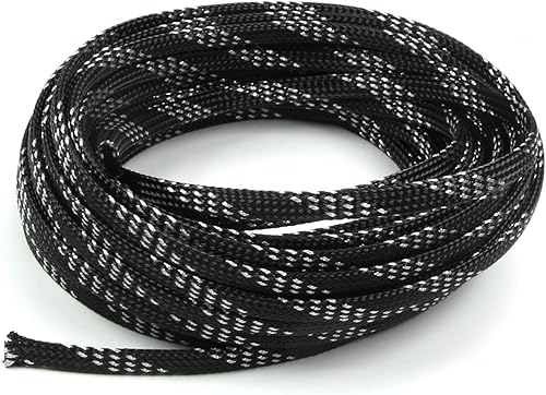 Bettomshin 1 funda de organización de cables de 32.8 pies (32.8 ft), 14 pulgadas de ancho, protector de cable PET negro y plateado, tubo de telar de