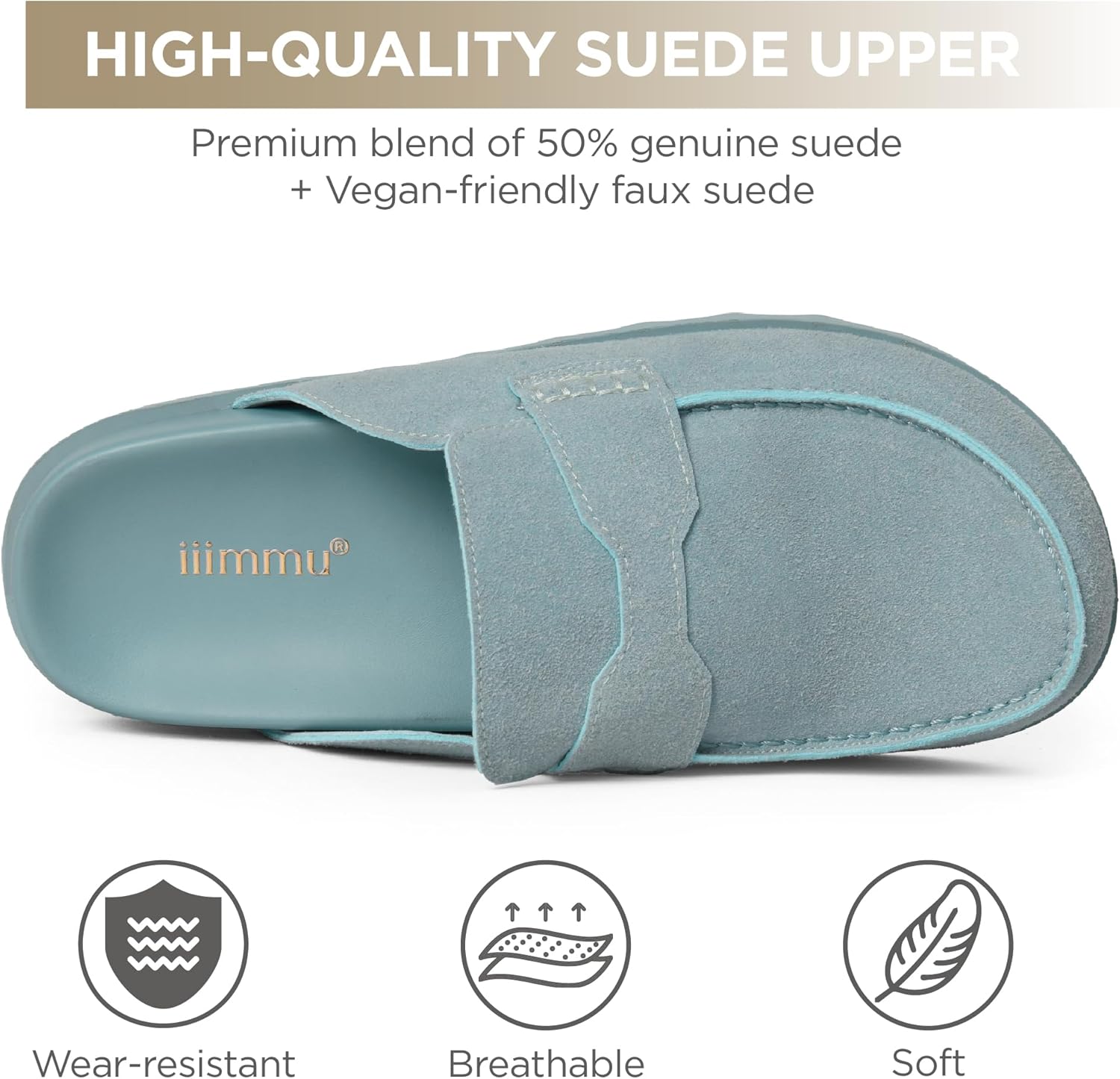 iiimmu Women's Suede Mule Loafers Backless Slip On Flats Casual Round Toe Comfort Slides - Image 4