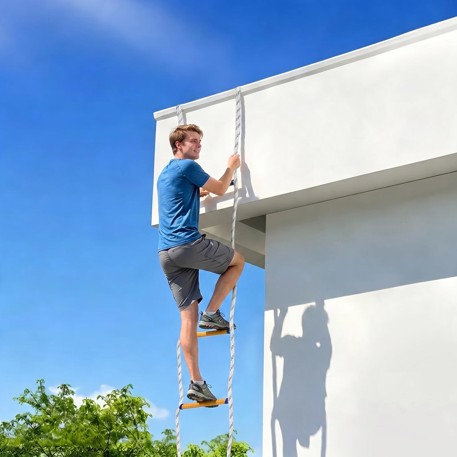 Scala di salvataggio, 6 m, ignifugo, con 2 ganci in acciaio | al manganese, scala di sicurezza portatile fino a 200 kg, pioli in resina antiscivolo per emergenze, fuga e arrampicata