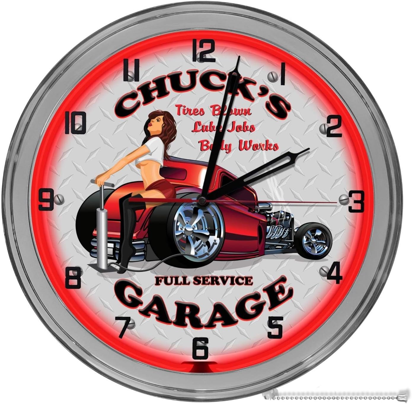 Full Service Garage Custom 16" Light Up Red Neon Clock
