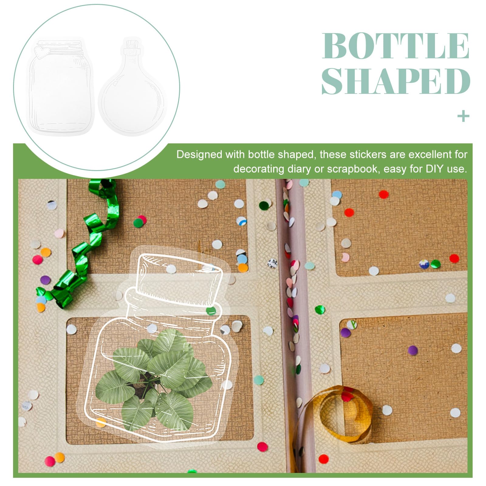 NUOBESTY Transparent Bottle Shape Sticker Pack 50 Pcs for DIY Scrapbook Diary Decorative Crafts Journal Planner Accessories - Image 4