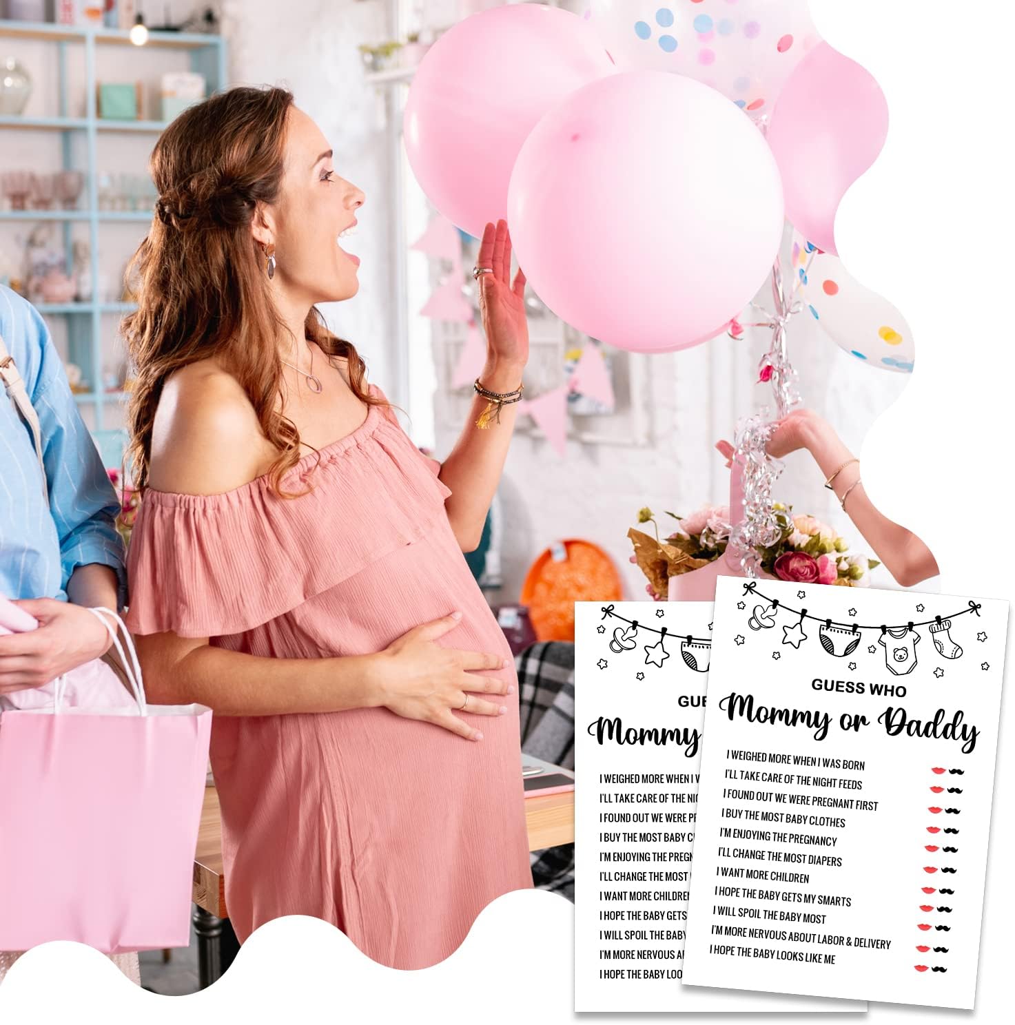 Guess Who Mommy or Daddy Baby Shower Game, Gender Reveal Party Supplies, Baby Shower Decorations, Baby Shower Party Games Supplies & Activities, 30 Game Cards Included