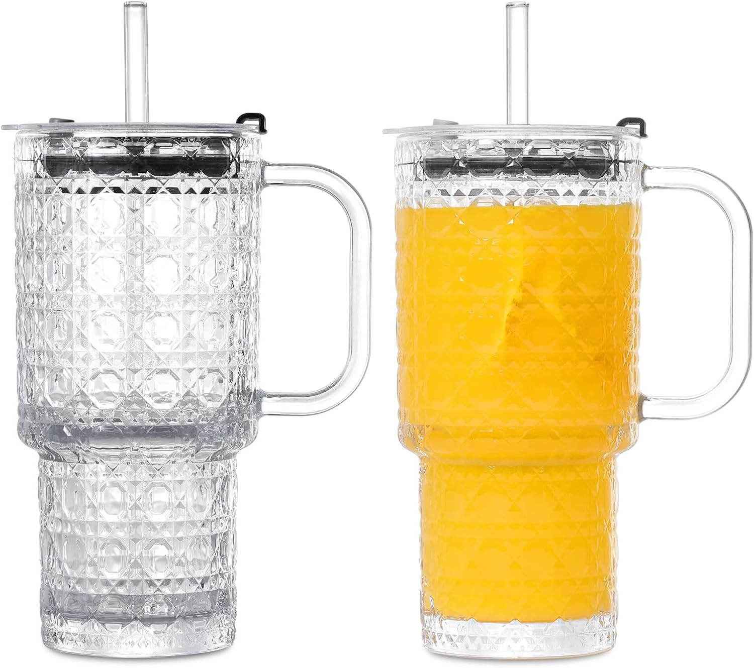 16 Oz Glass Tumbler Cup With Handle, 2 Pack Iced Coffee Cup For Cold/Hot Drinks, Modern Coffee Mug Mason Jar For Smoothies, Juice, Coffee, Tea